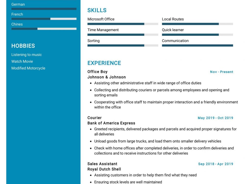 Office Boy Job Cv Sample Office Boy Resume Example INVERAUTO SA 