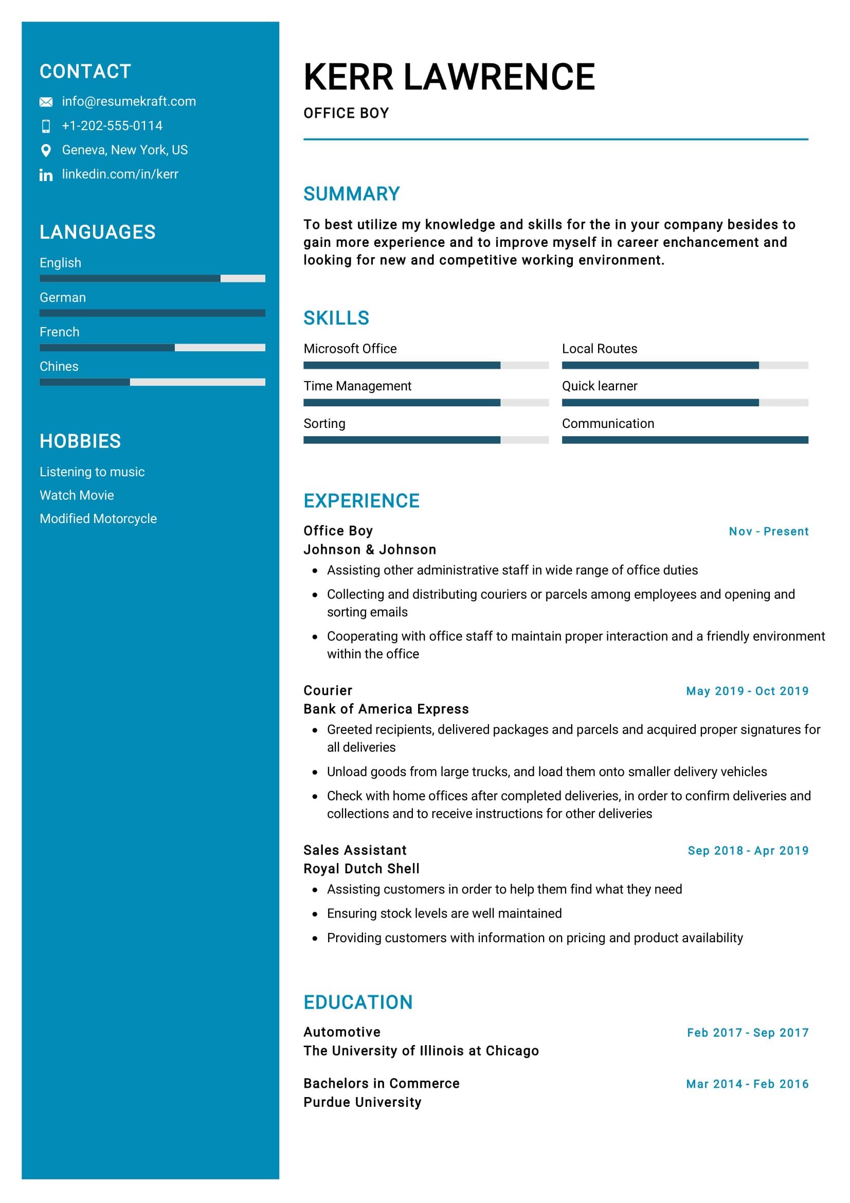 office boy resume sample word format download