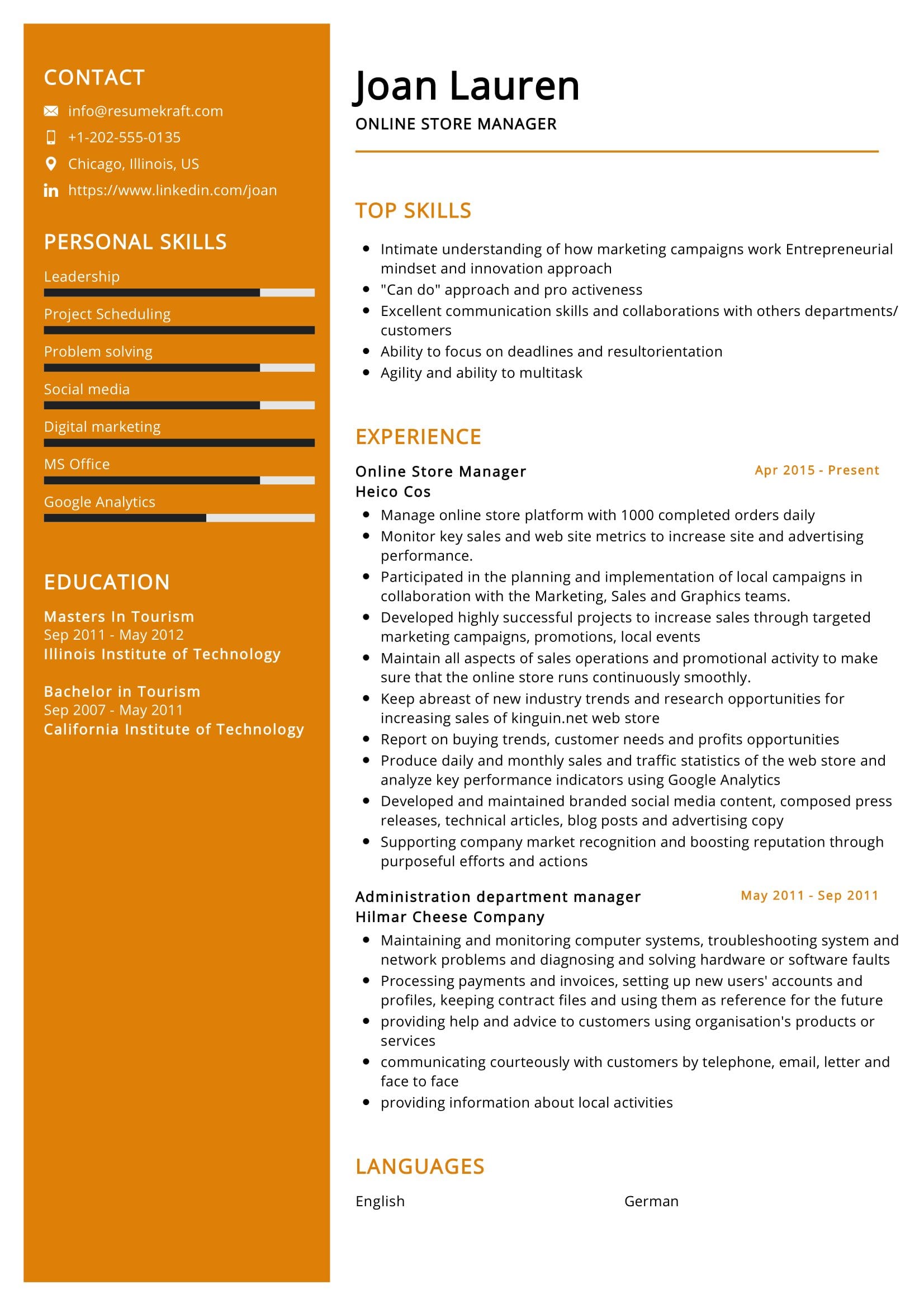 Online Store Manager Resume Sample 2022 Writing Tips ResumeKraft 2023   Online Store Manager Resume 