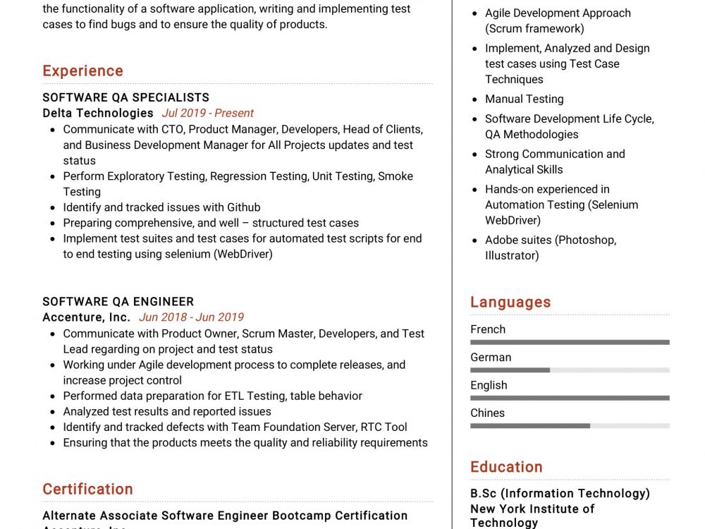 Quality Assurance Specialist Resume Sample