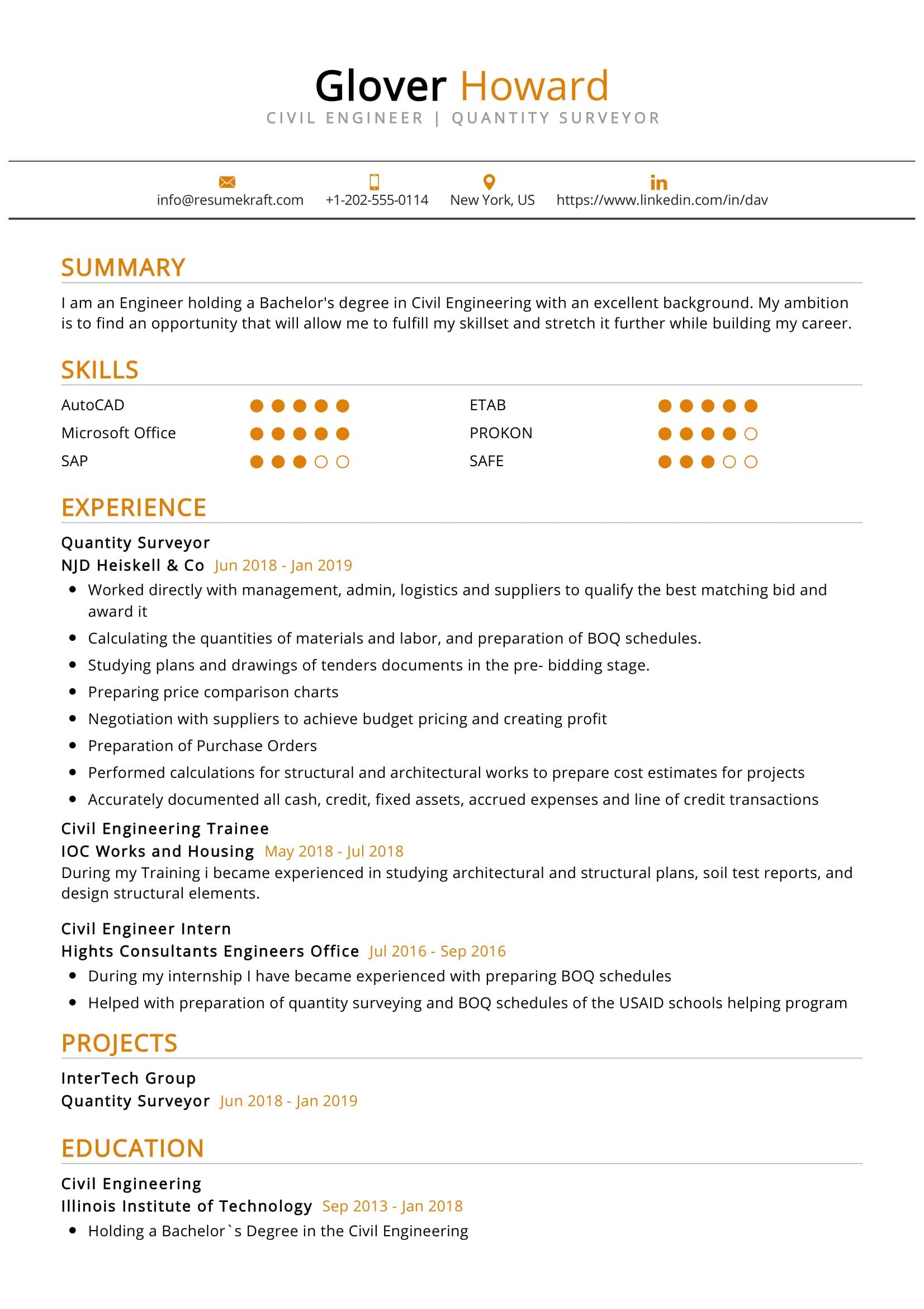 quantity surveyor job personal statement