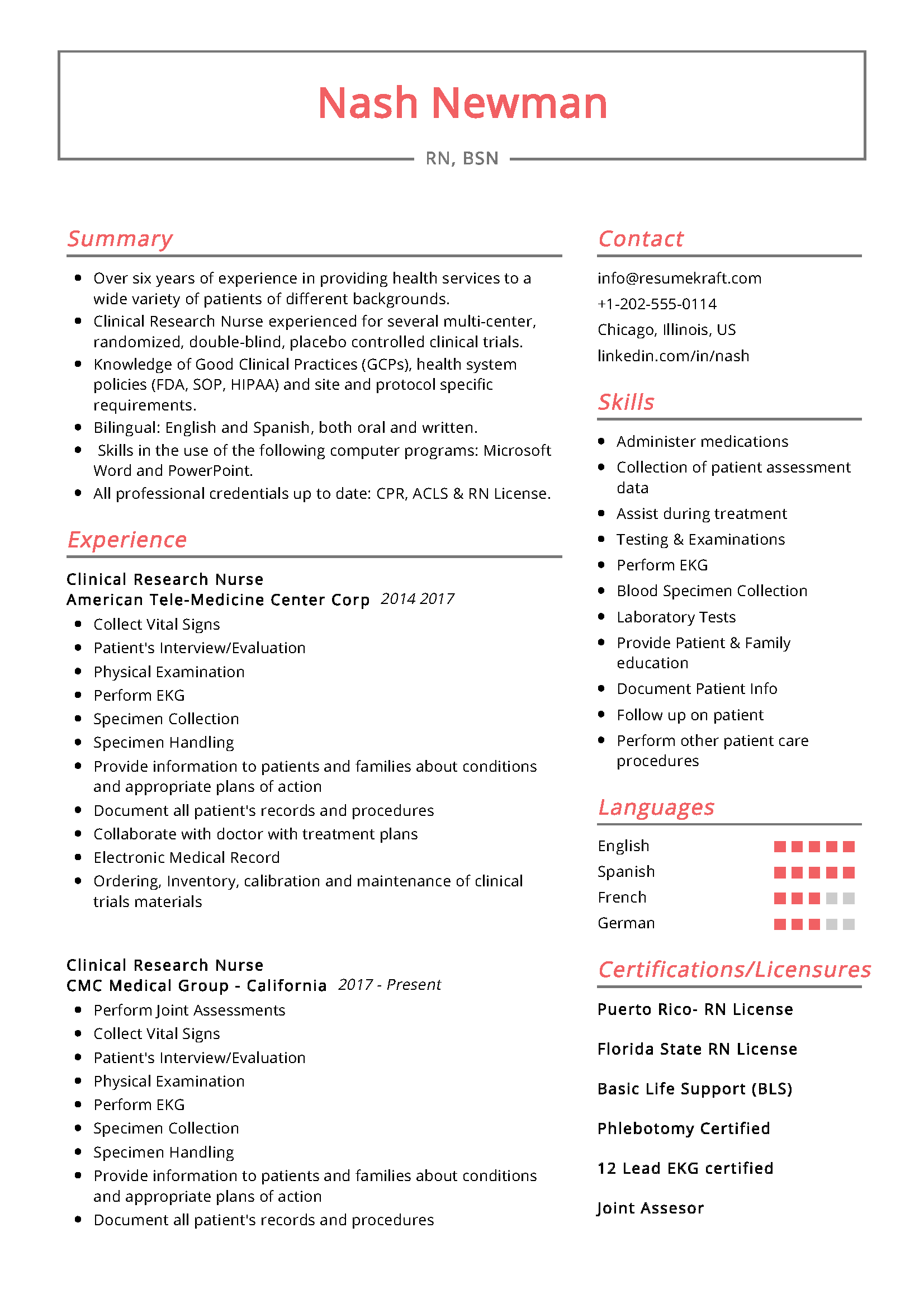 sample resume for bsn nurse