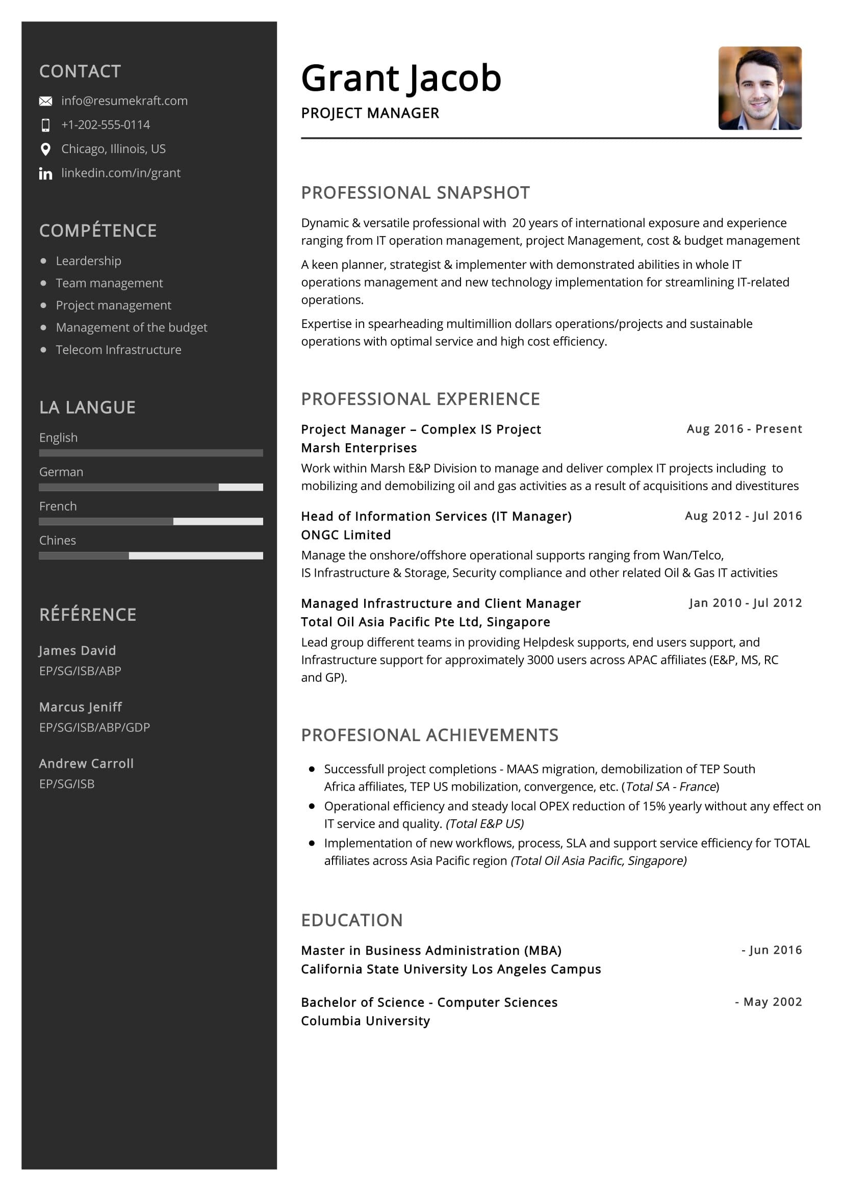 restaurant project manager resume