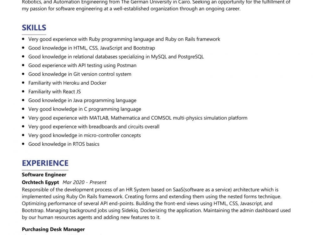 Senior Software Engineer Resume Sample