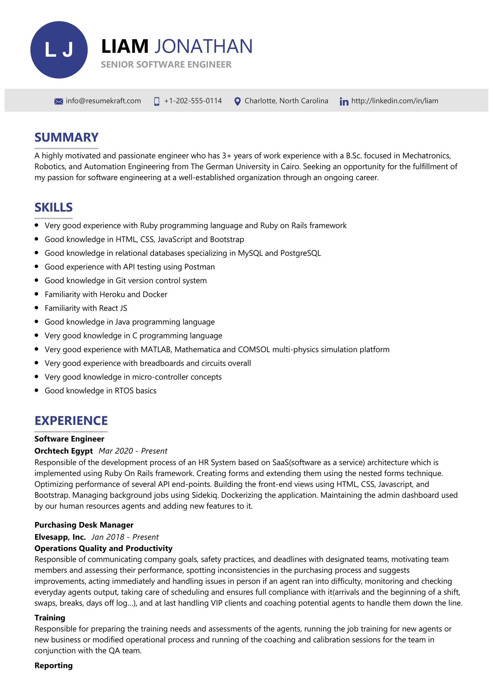 work experience software engineer resume