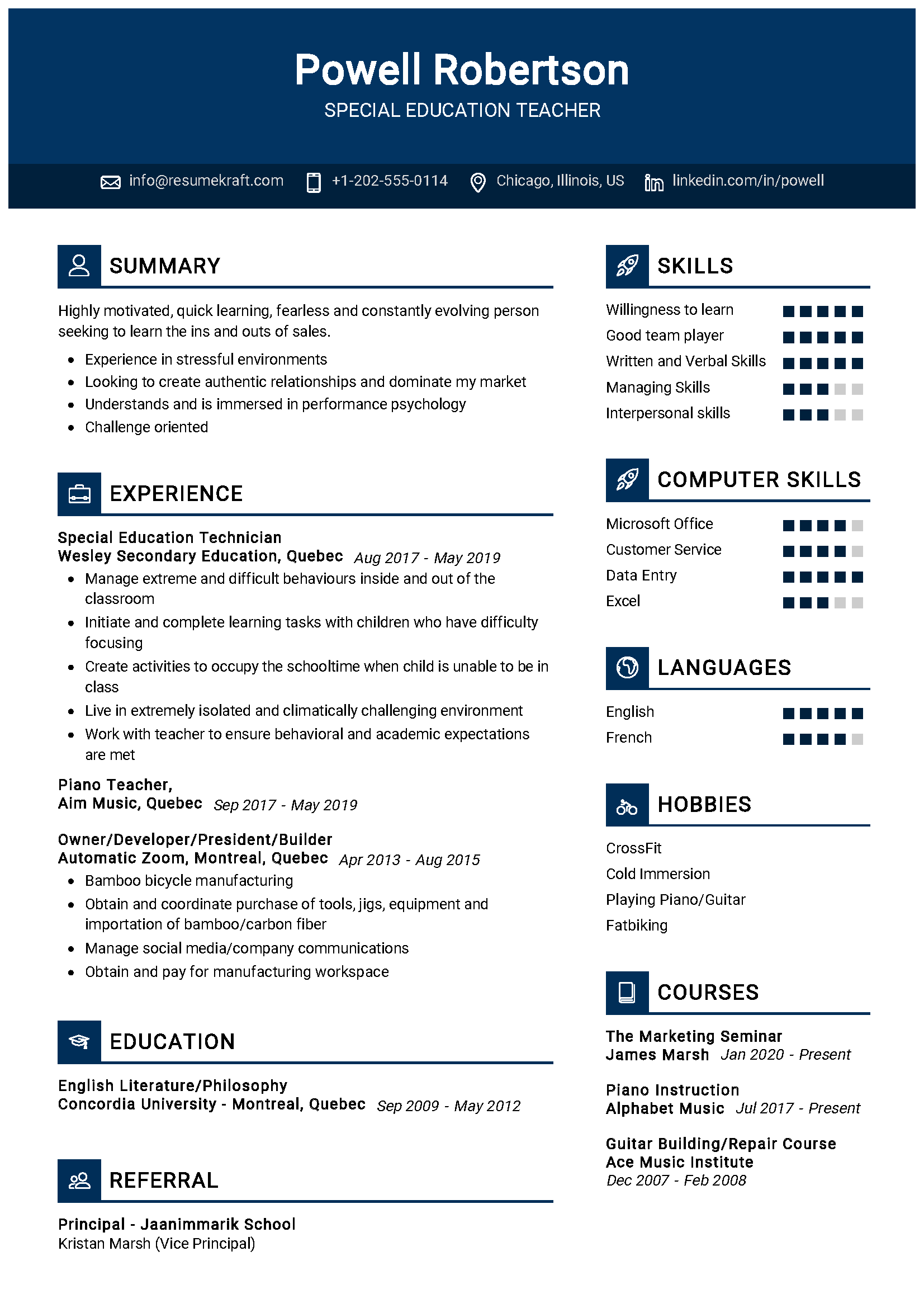 resume summary sample teacher