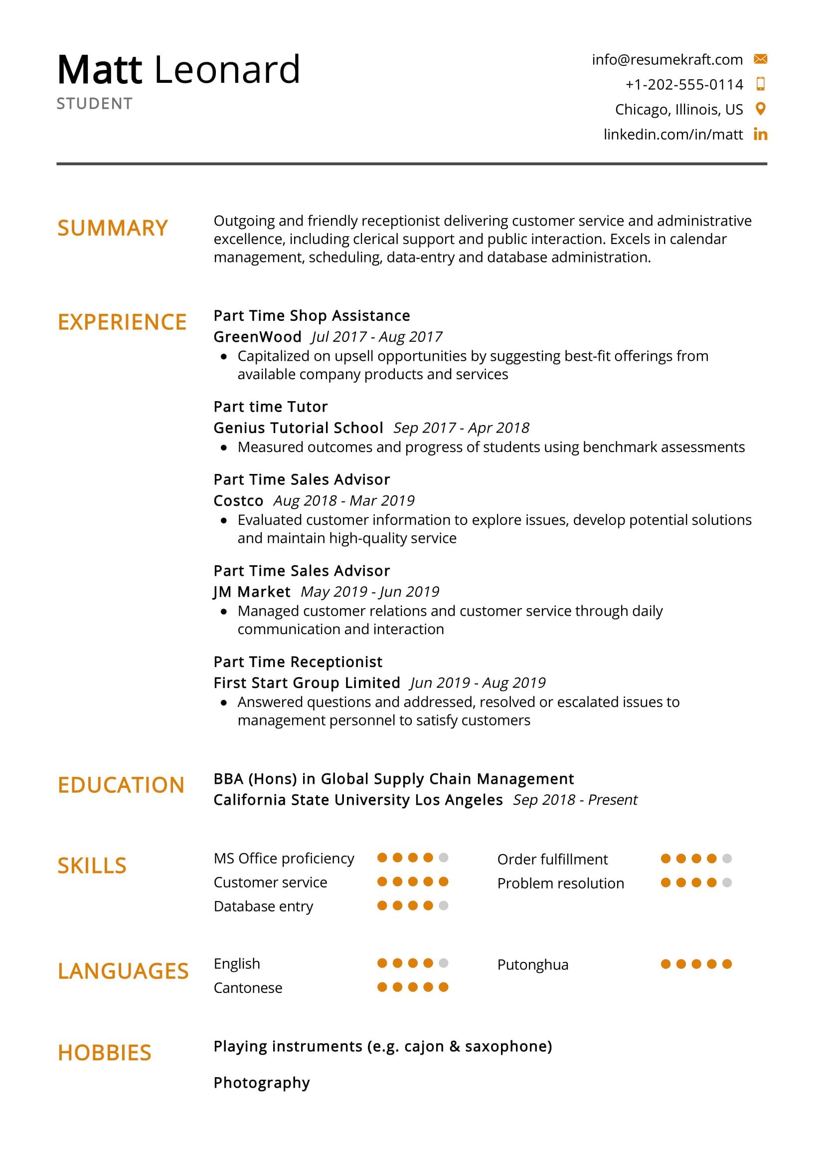 Student Resume Example 0001 