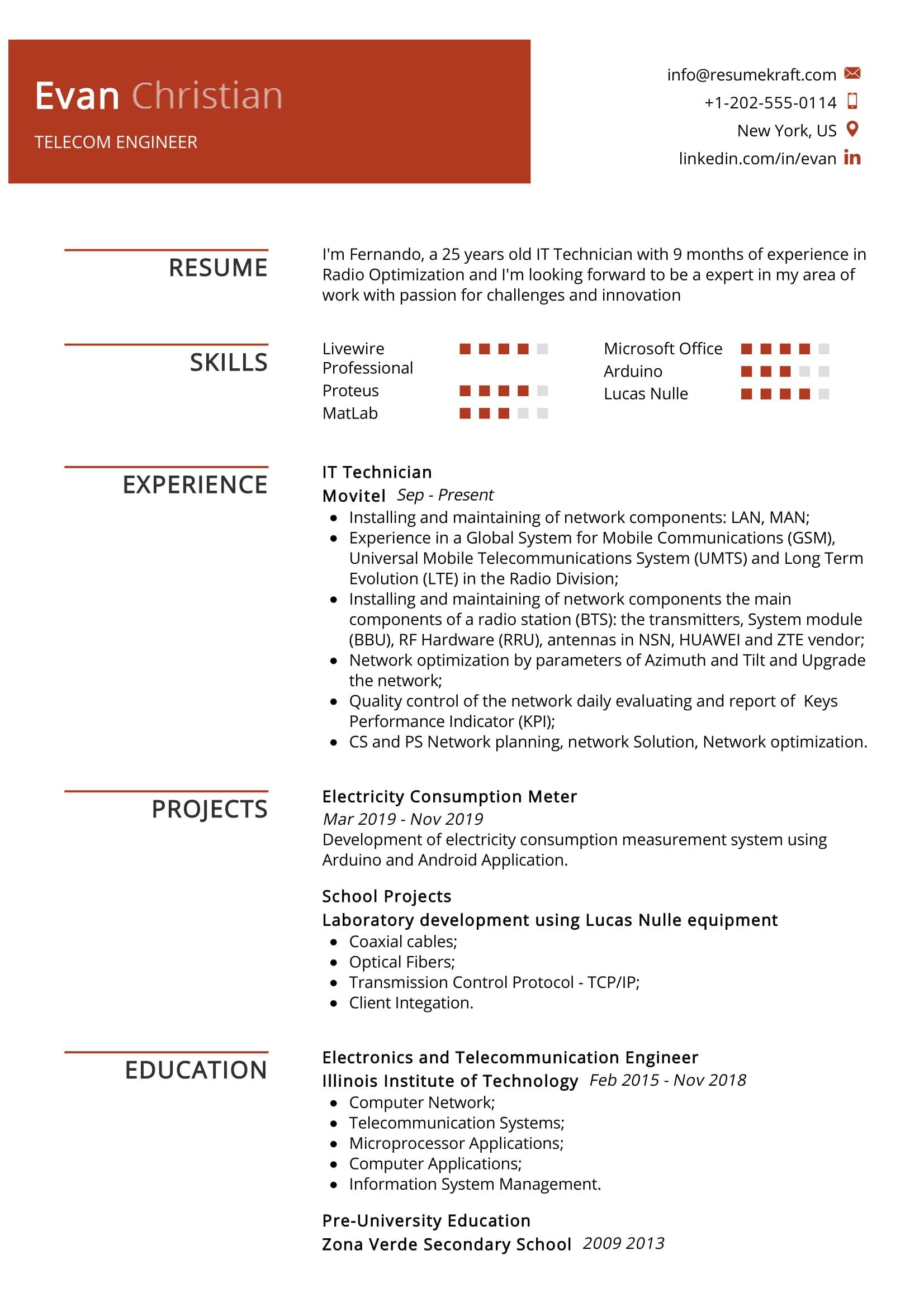 resume summary examples for telecommunications