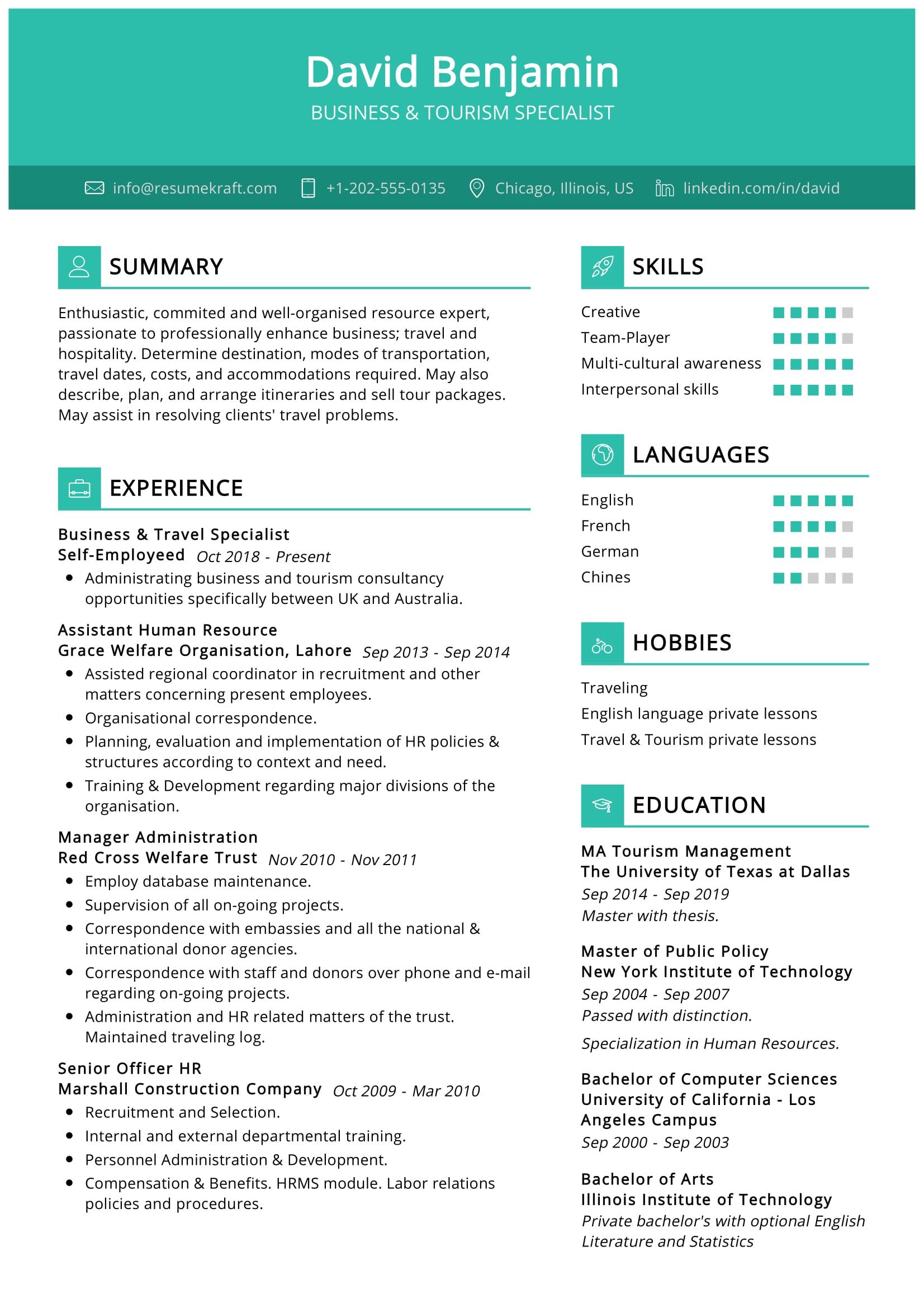travel experience in resume