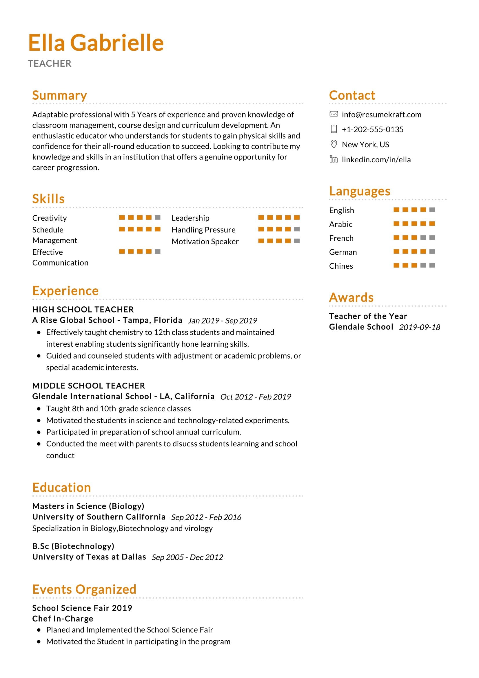 Middle School Teacher Resume Sample 2021 Writing Tips Resumekraft