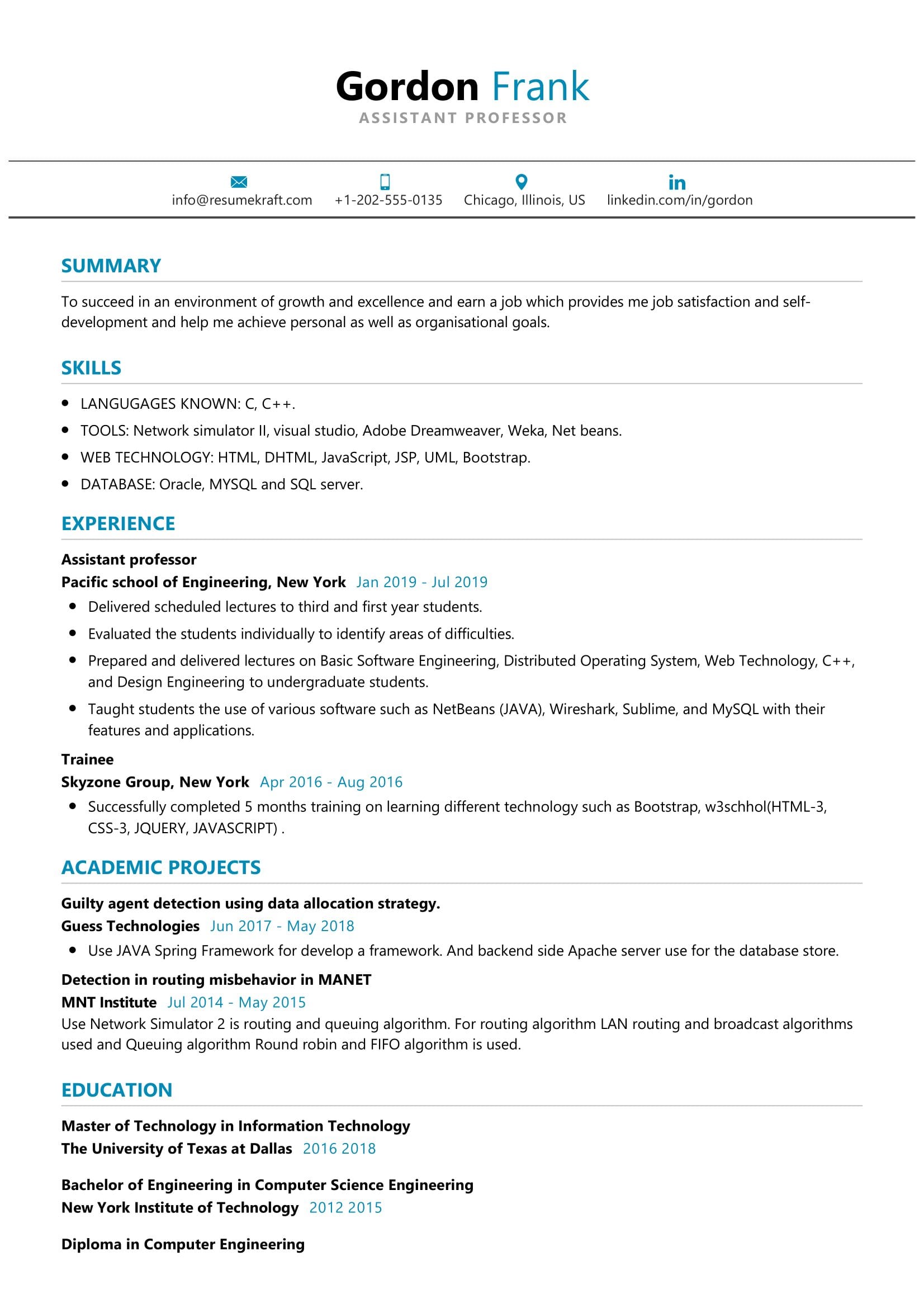 resume format for assistant professor word format