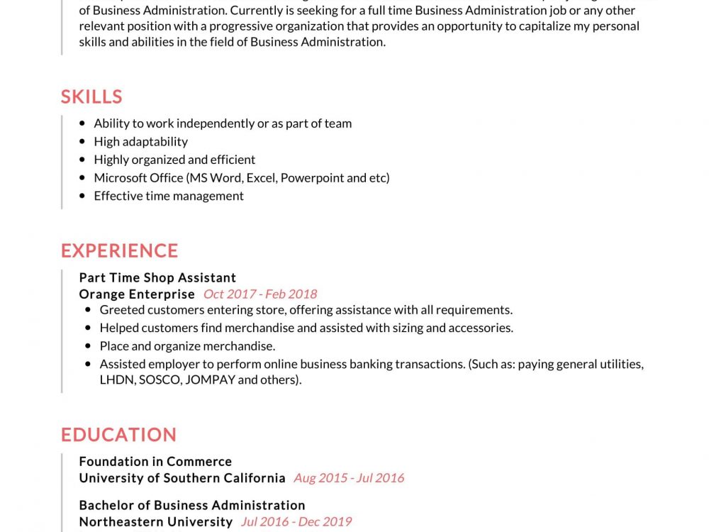 Business Administration Resume