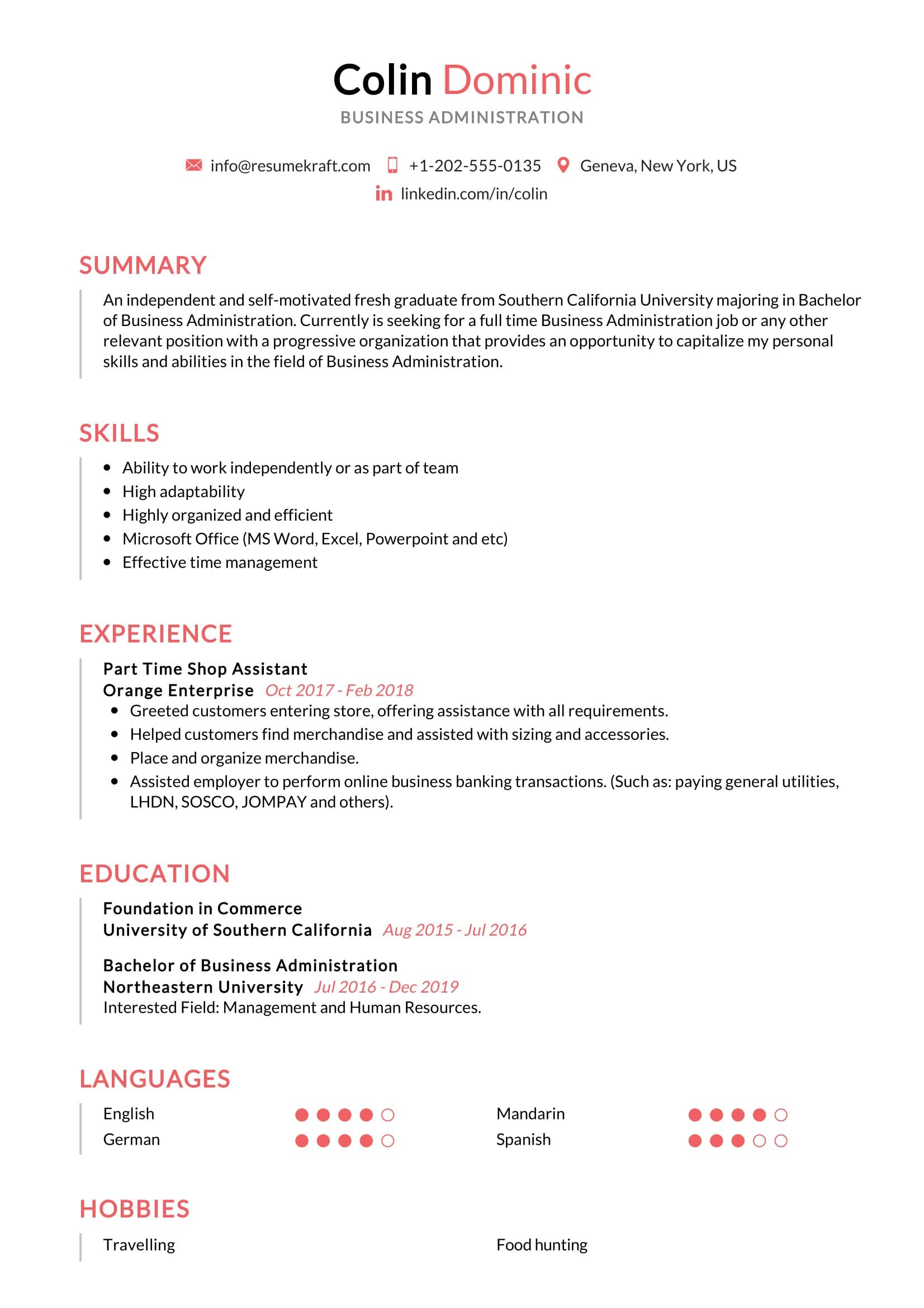 Business Administration Resume Sample 20   Writing Tips ...