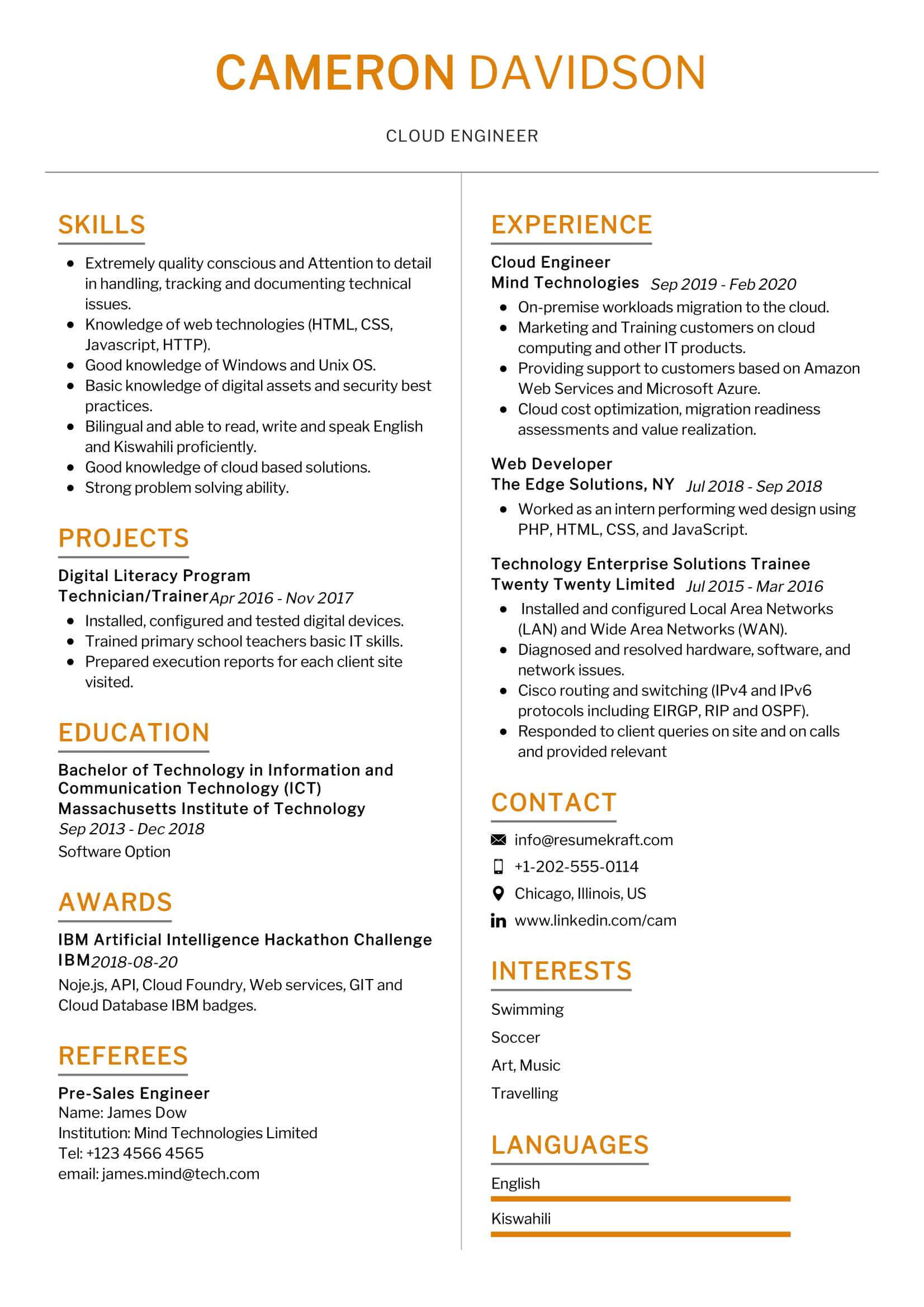 Cloud Engineer Resume Sample Resumekraft