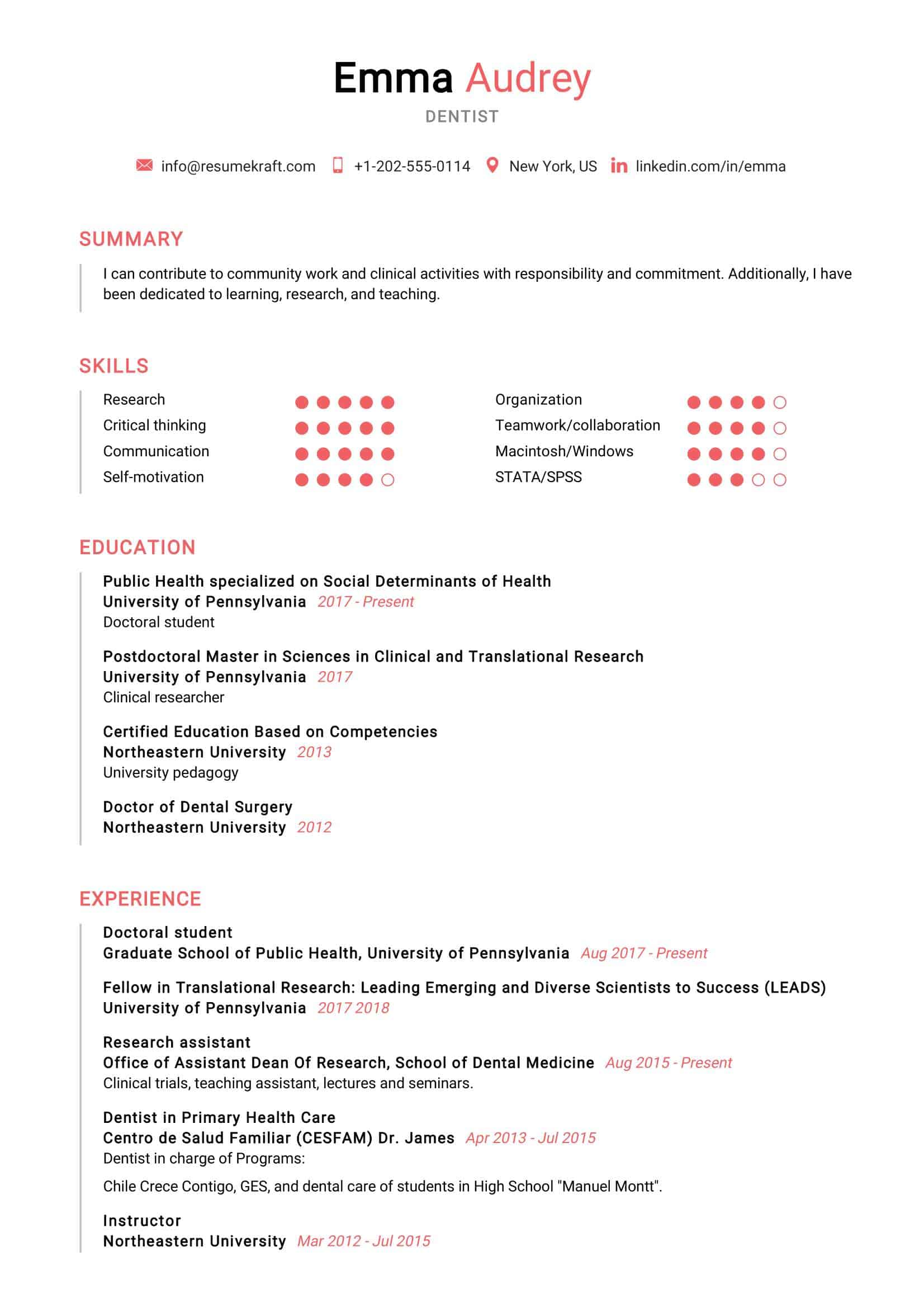 Dentist Resume Sample in 2024 - ResumeKraft