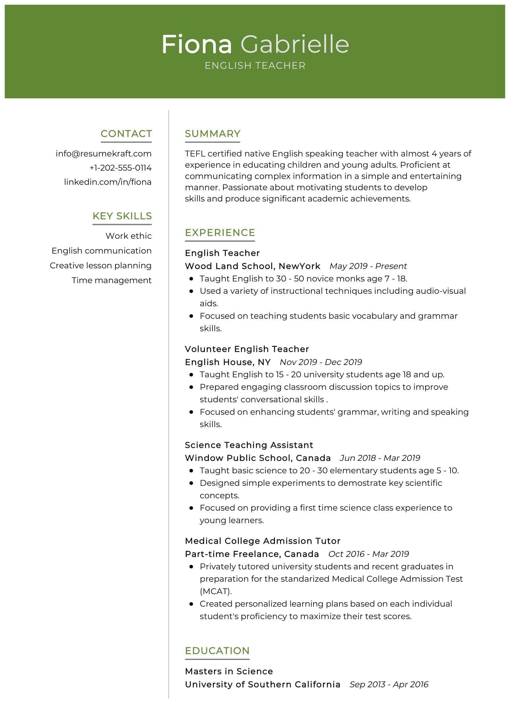 English Teacher Resume Sample in 2024 ResumeKraft