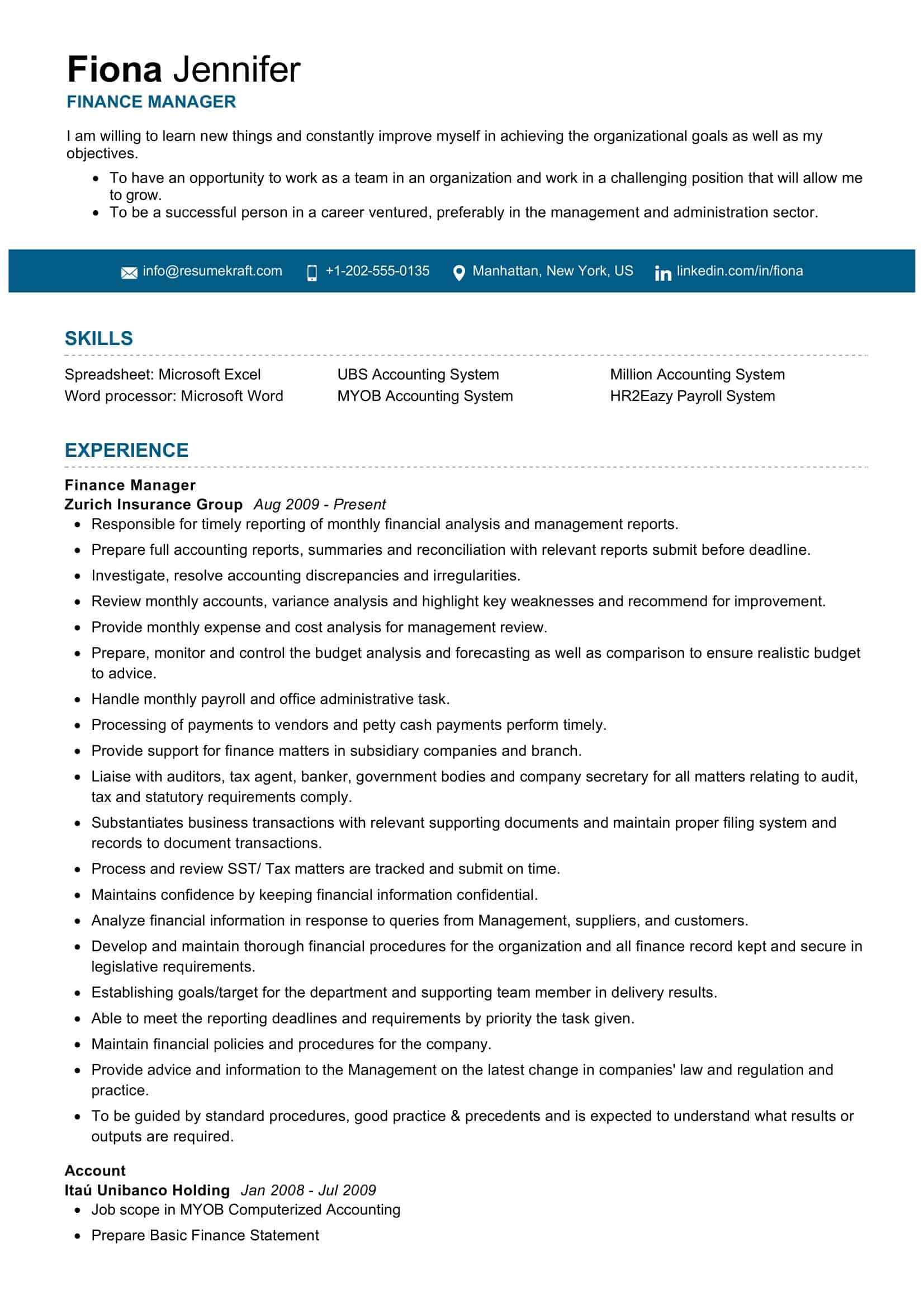 Finance Manager Resume Sample 2021 Writing Tips Resumekraft