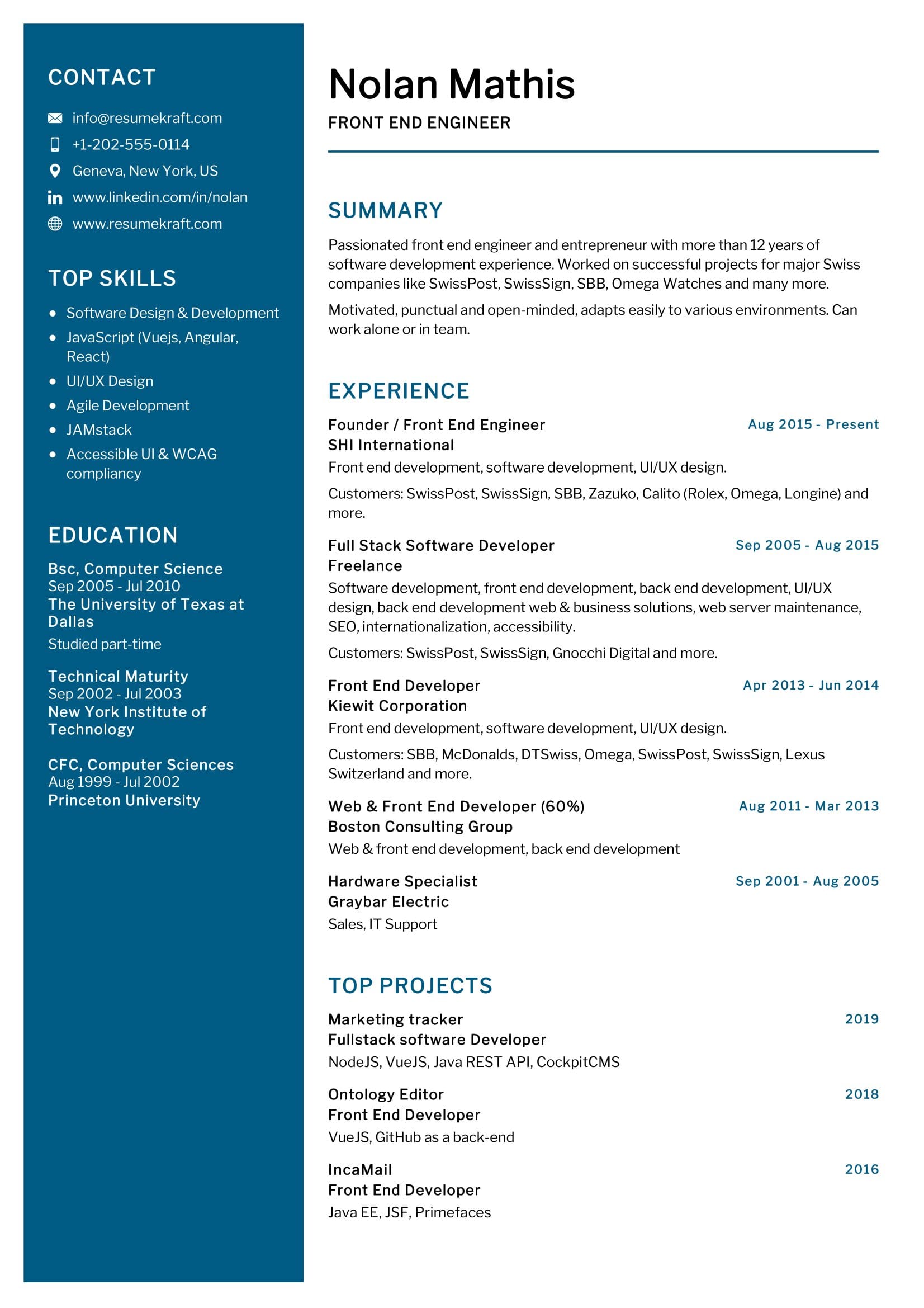 Junior Front End Developer Resume Sample