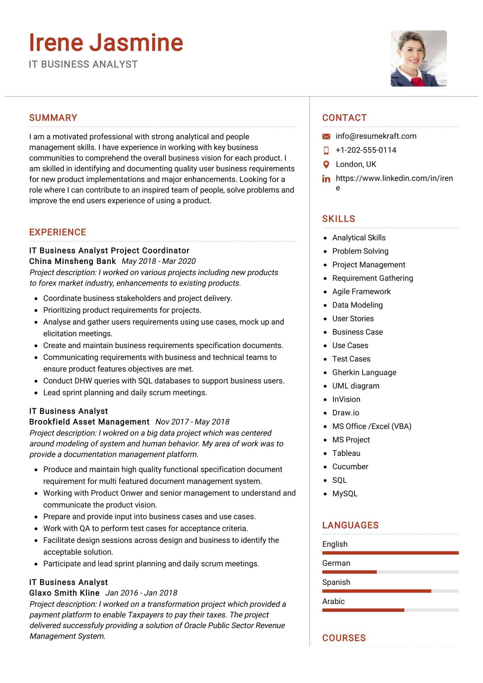 sample resume of business analyst in it industry