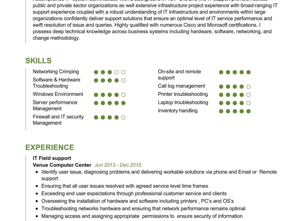 IT System Administrator Resume