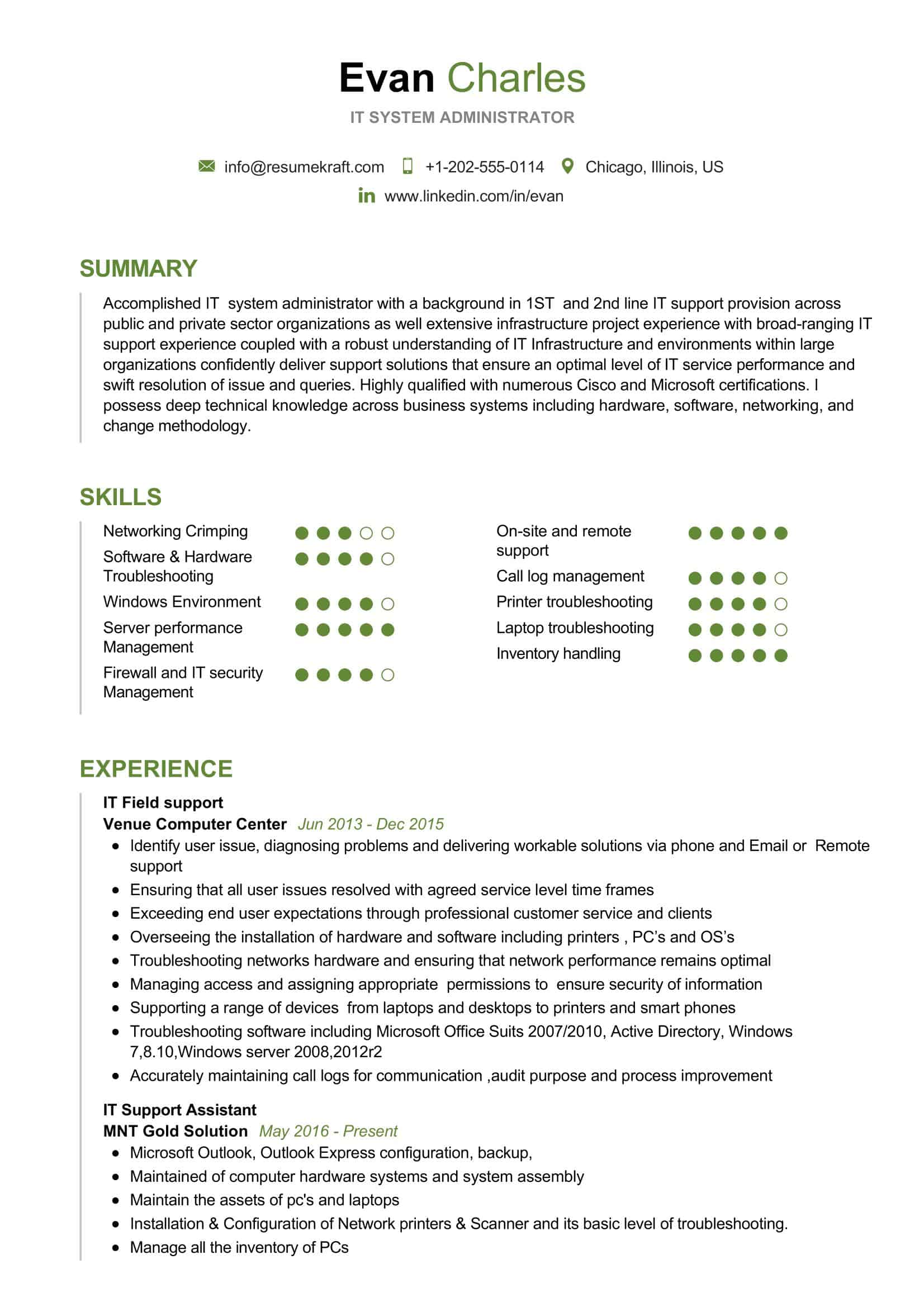 sample resume for it system administrator