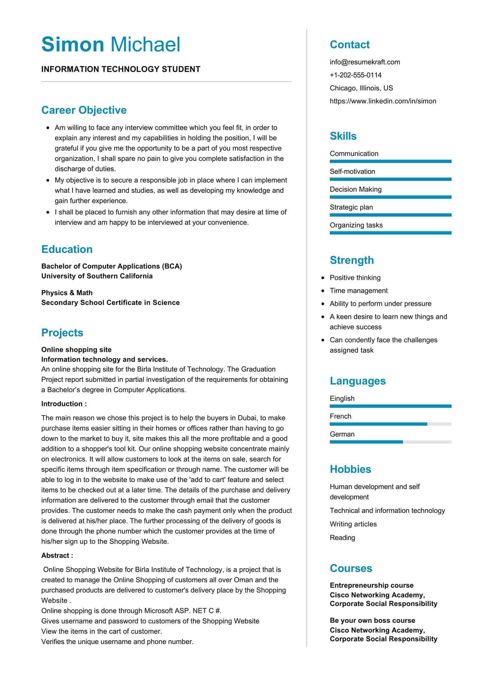 Information Technology Student Resume 2021 | Writing Tips - ResumeKraft