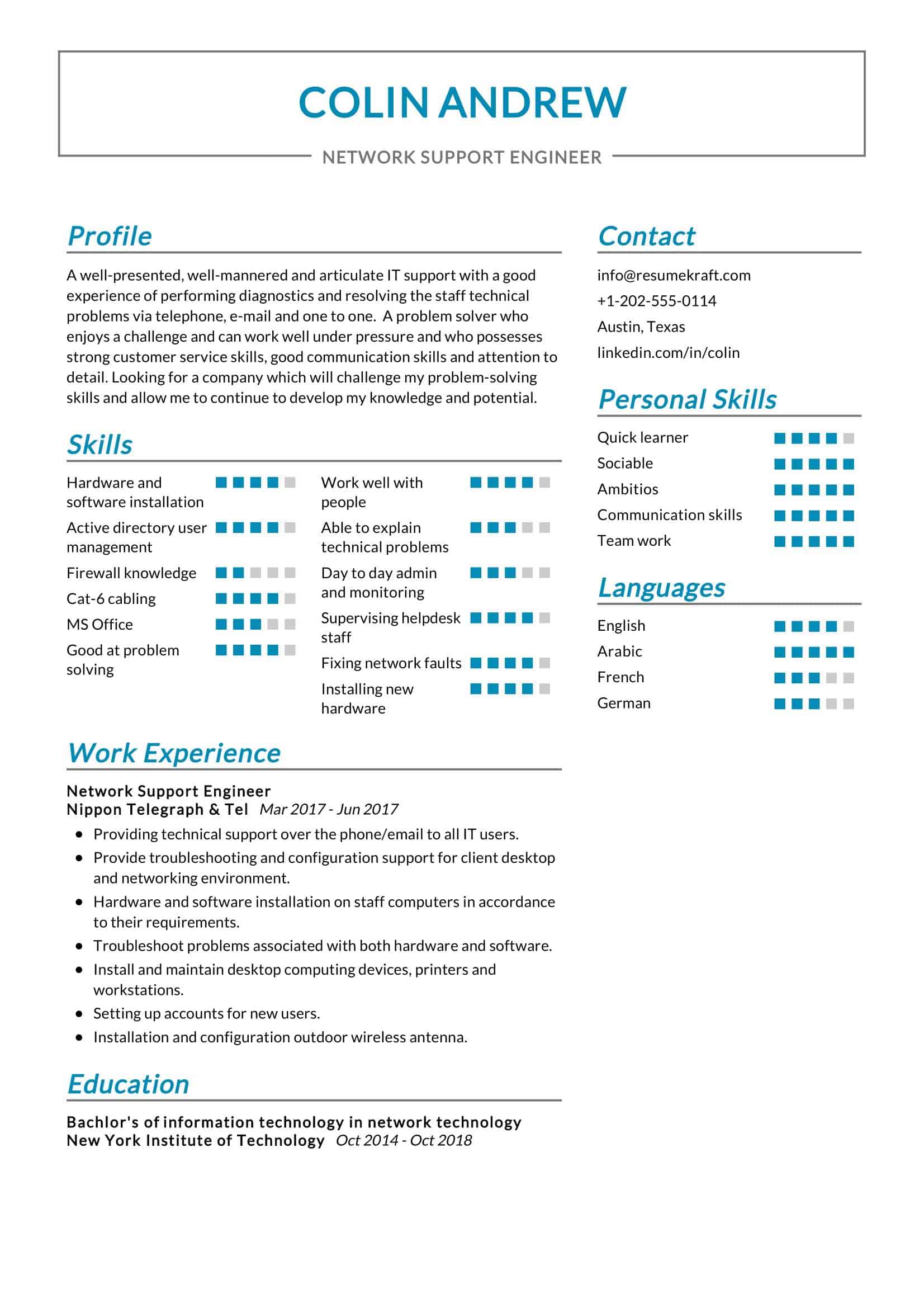 Network Support Engineer Resume Sample Resumekraft