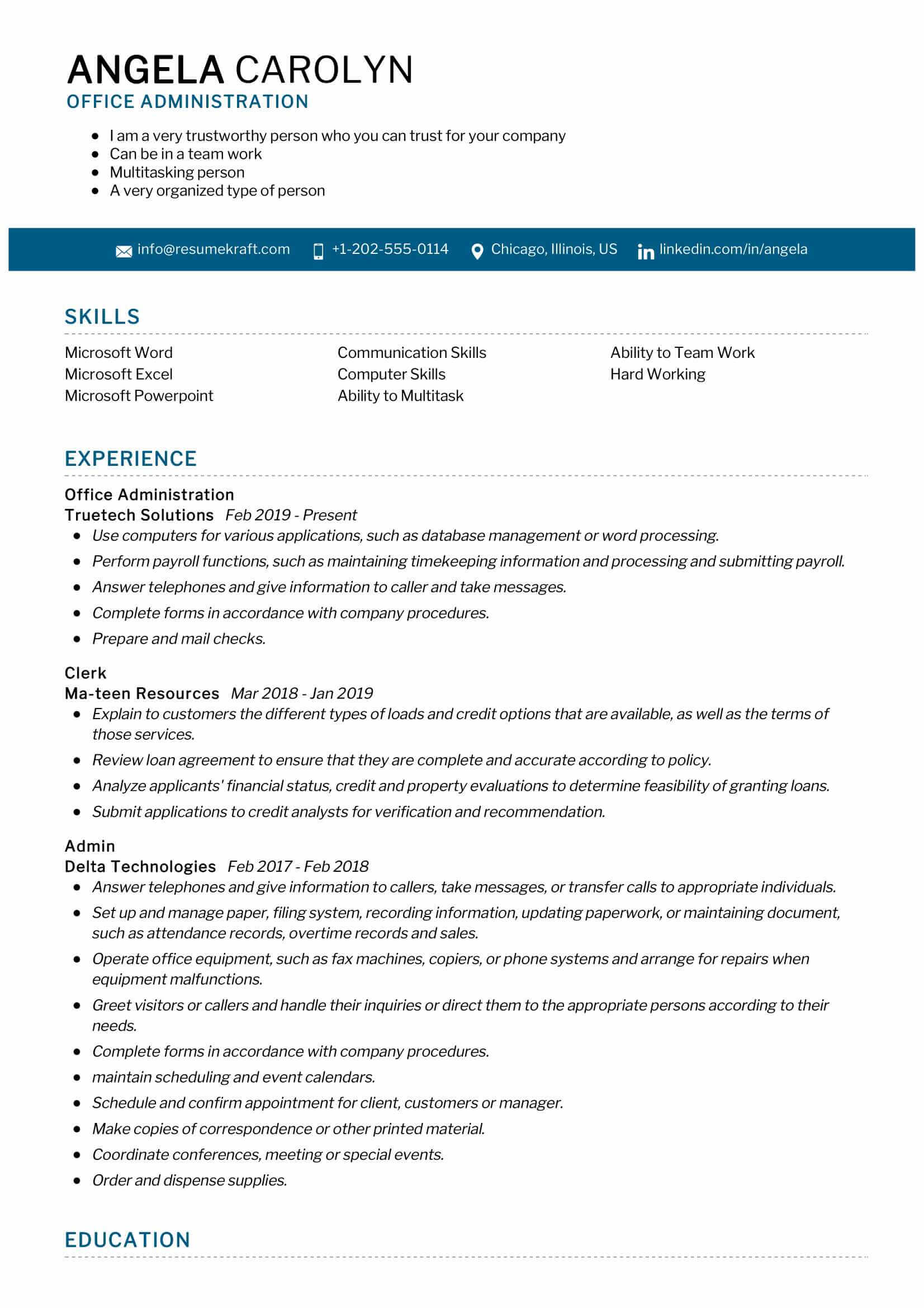 Office Administration Resume Sample In 2024 ResumeKraft   Office Administration Resume 0001 