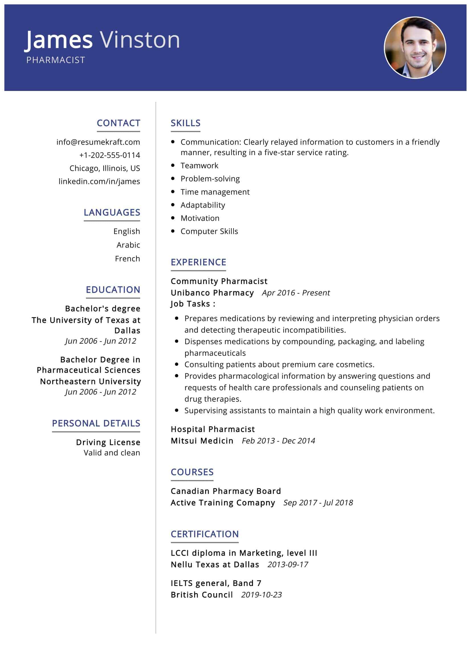 Community Pharmacist Resume