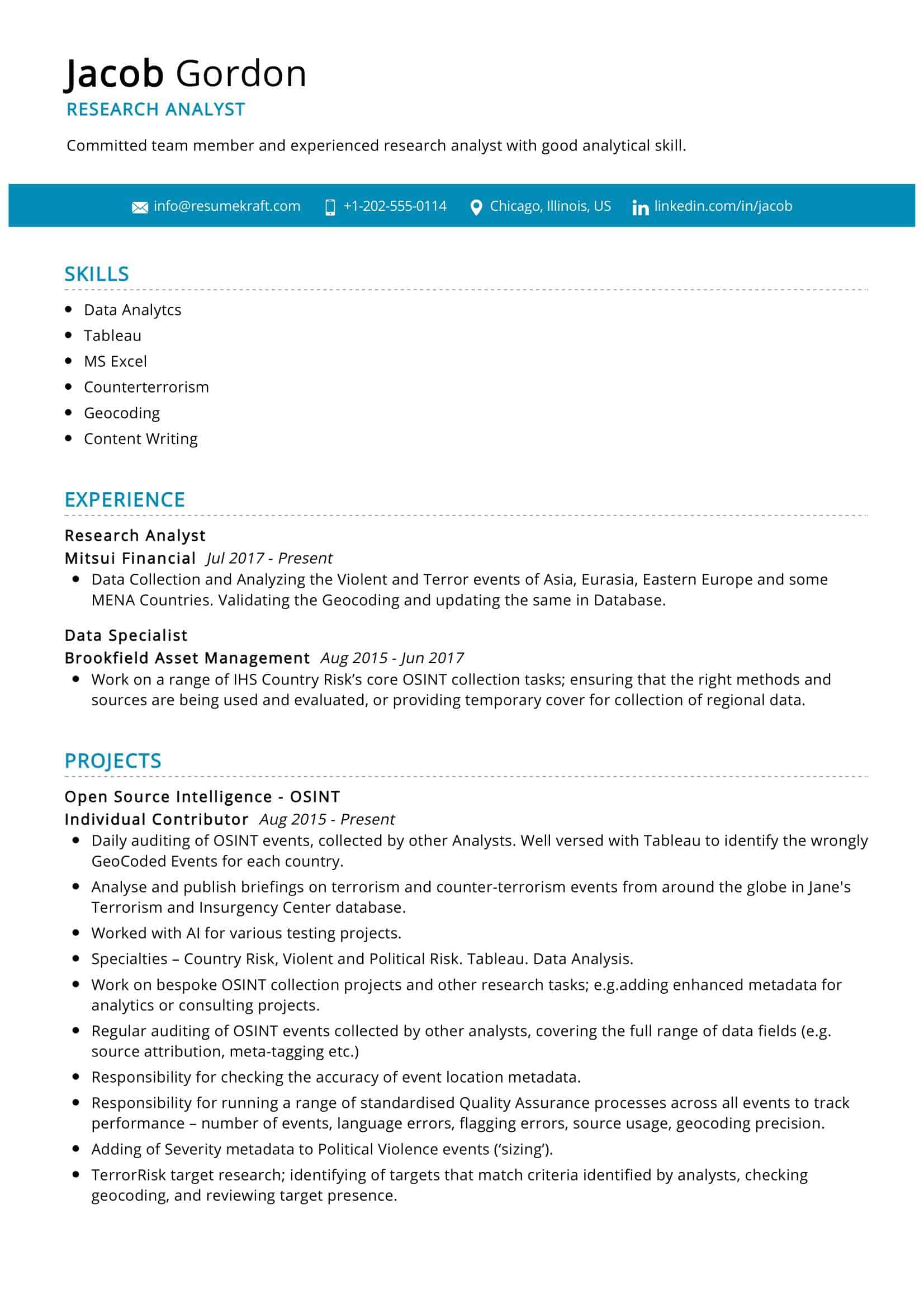 research analyst cv skills