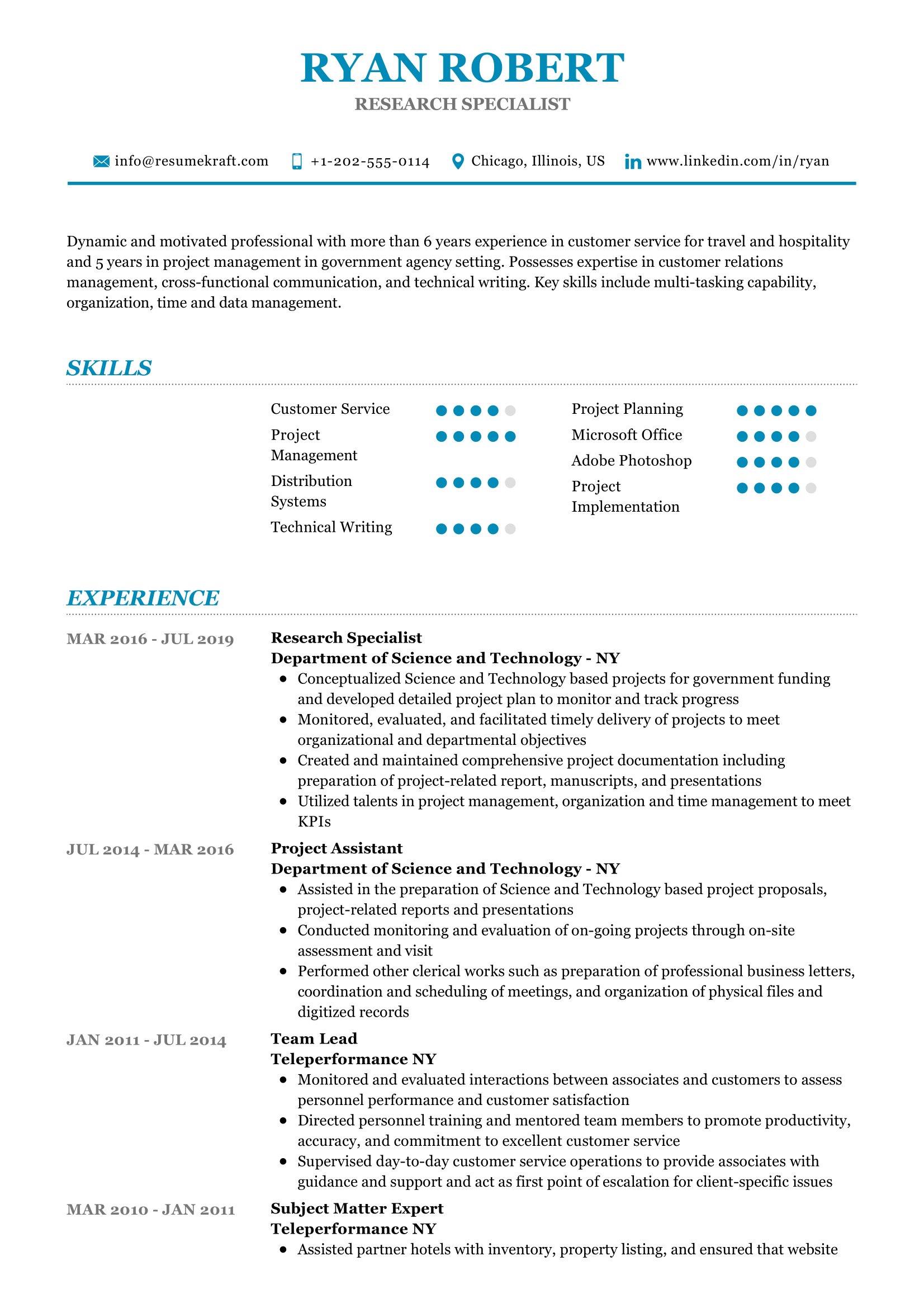research job experience resume
