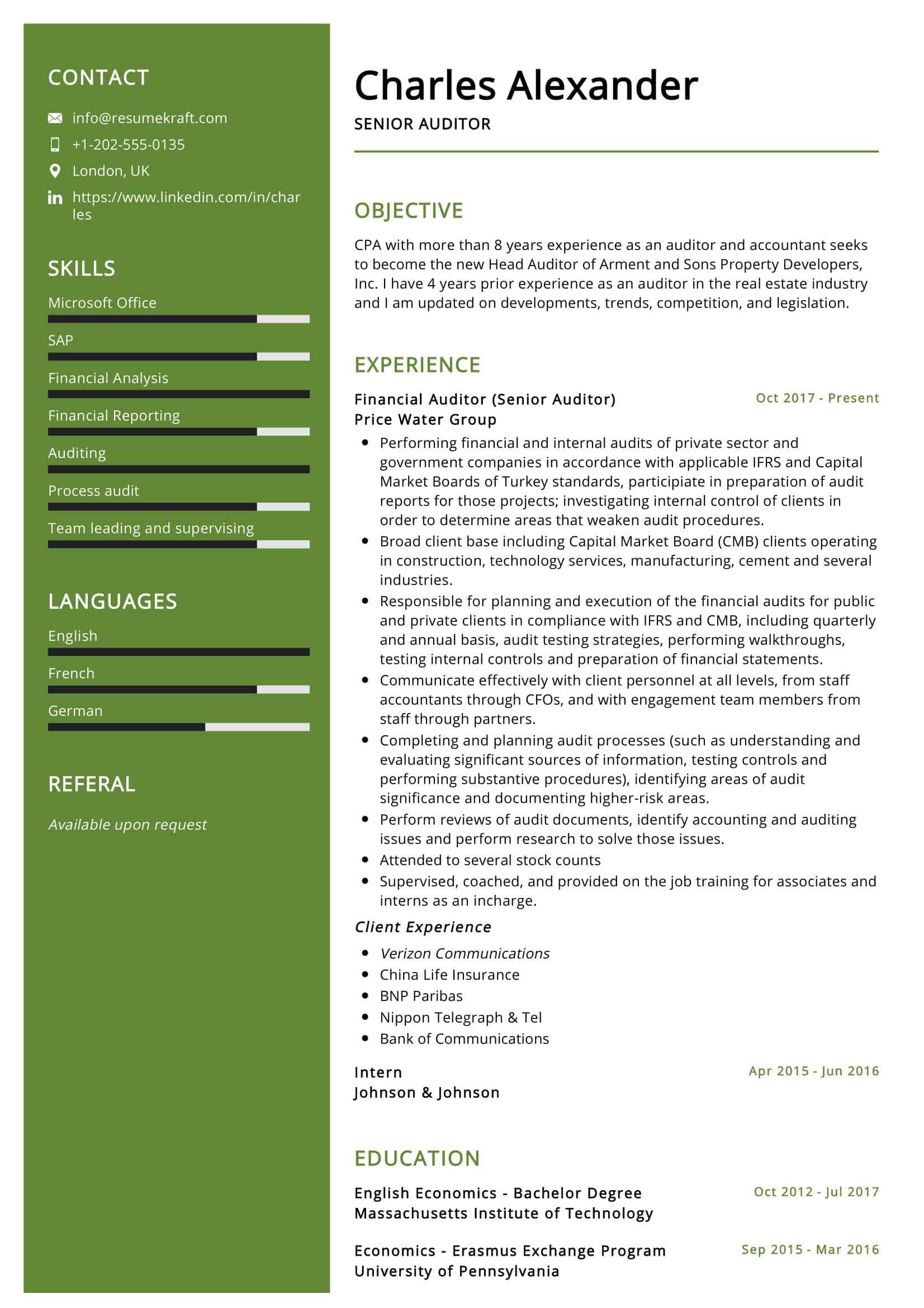 Senior Auditor Resume Sample in 2024 ResumeKraft