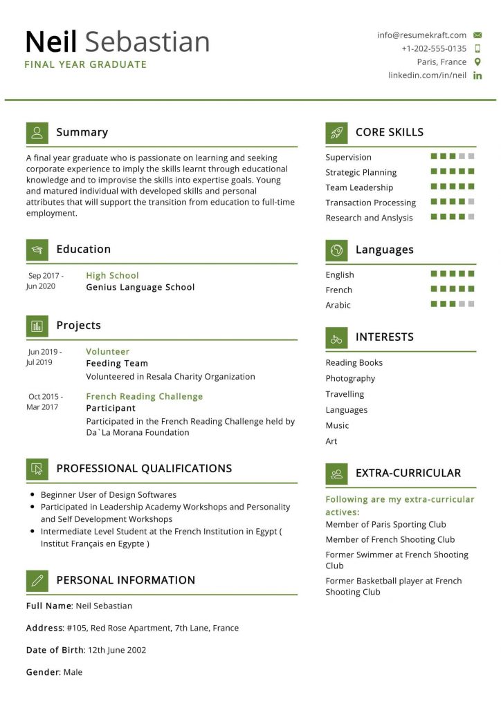 Fresher Resume Example