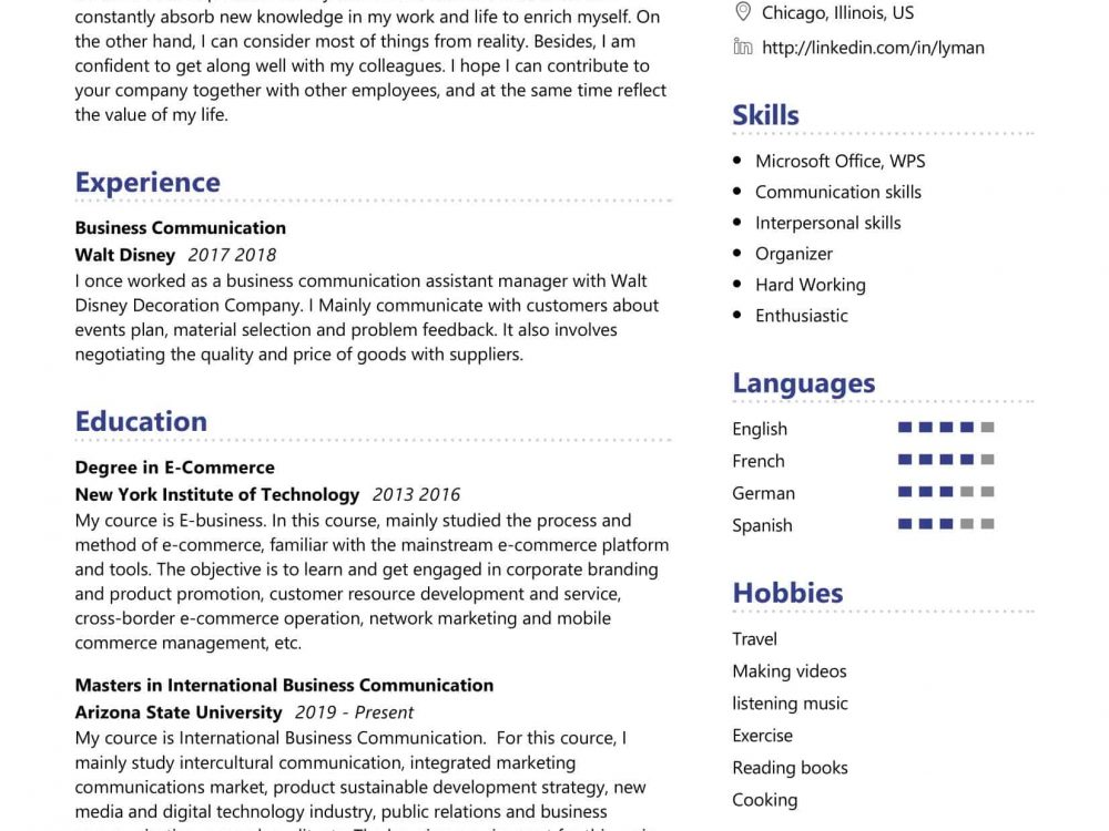 Business Communication Resume Sample