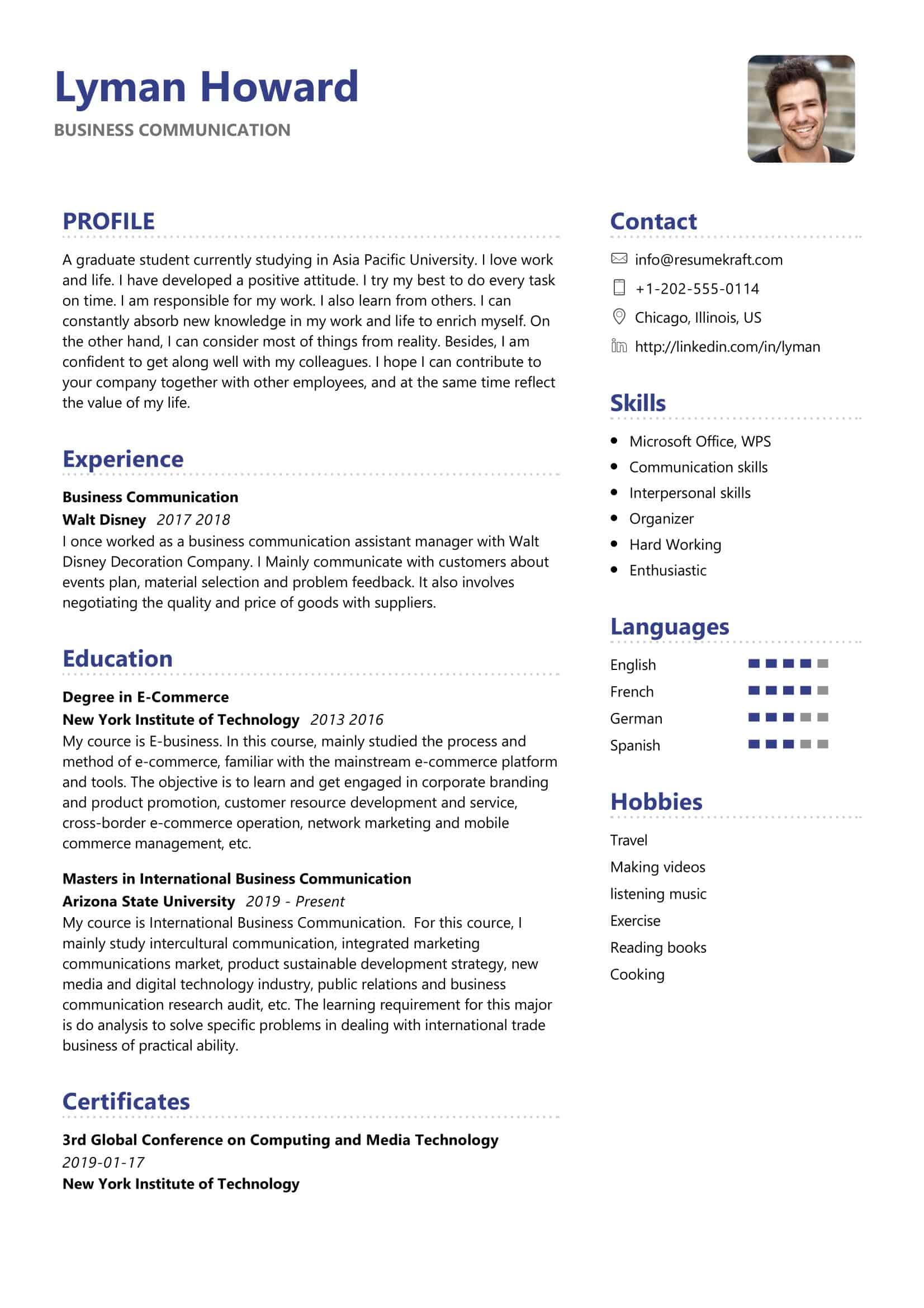 free resume templates for communciations professionals