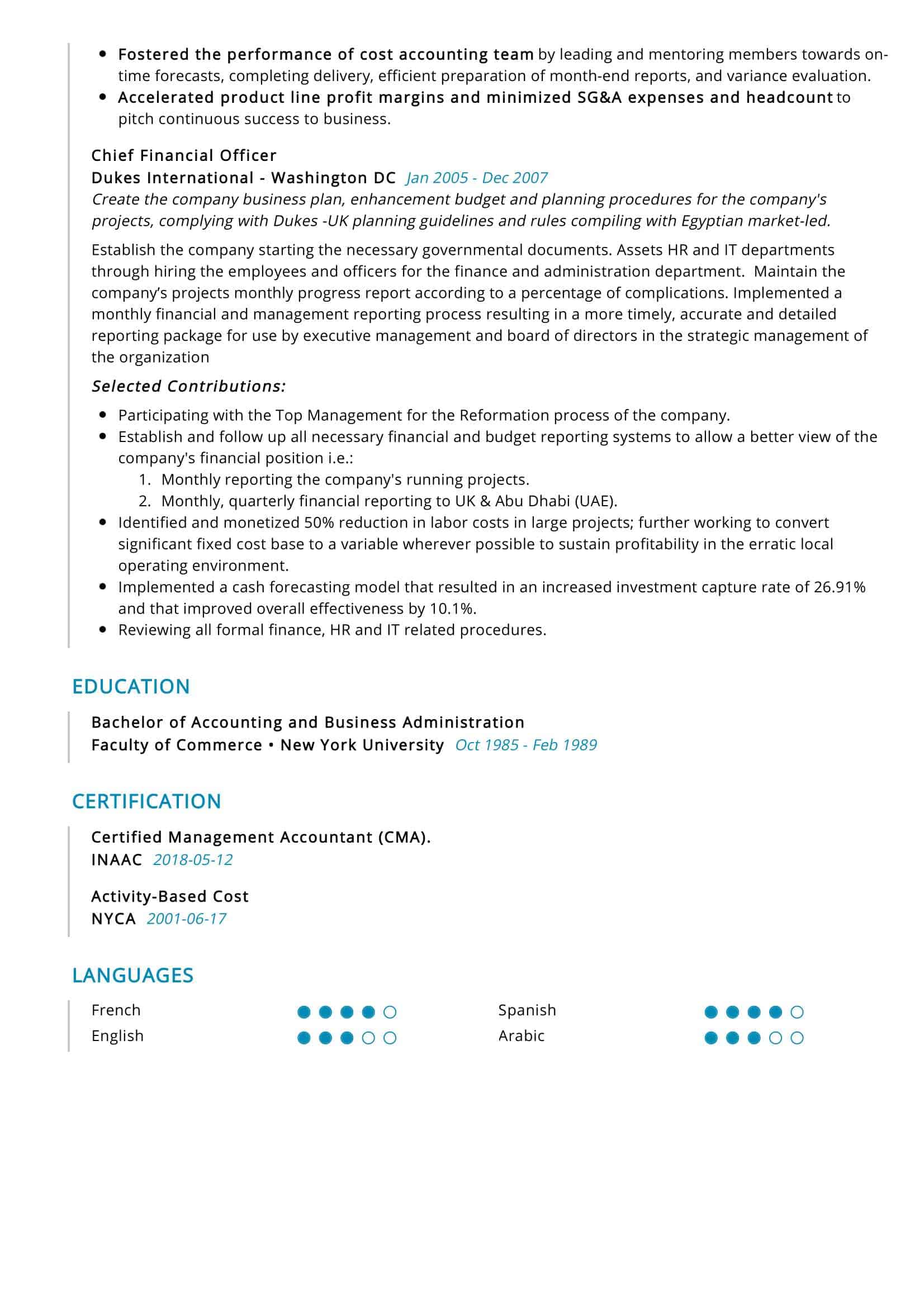 Chief Financial Officer Resume Sample - ResumeKraft