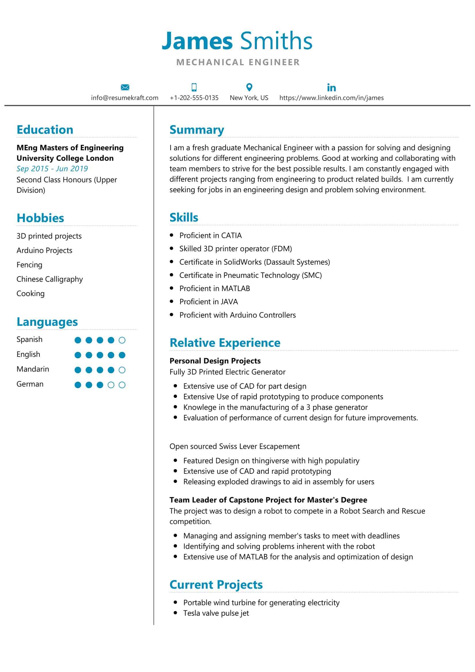 resume sample for engineering students