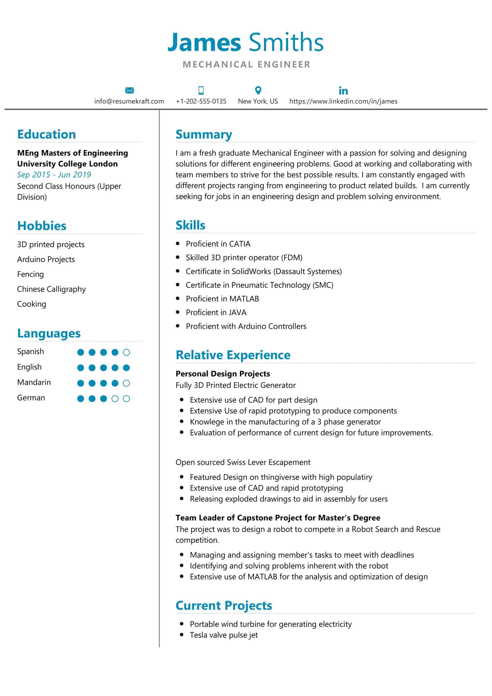 best resume format for mechanical engineering student