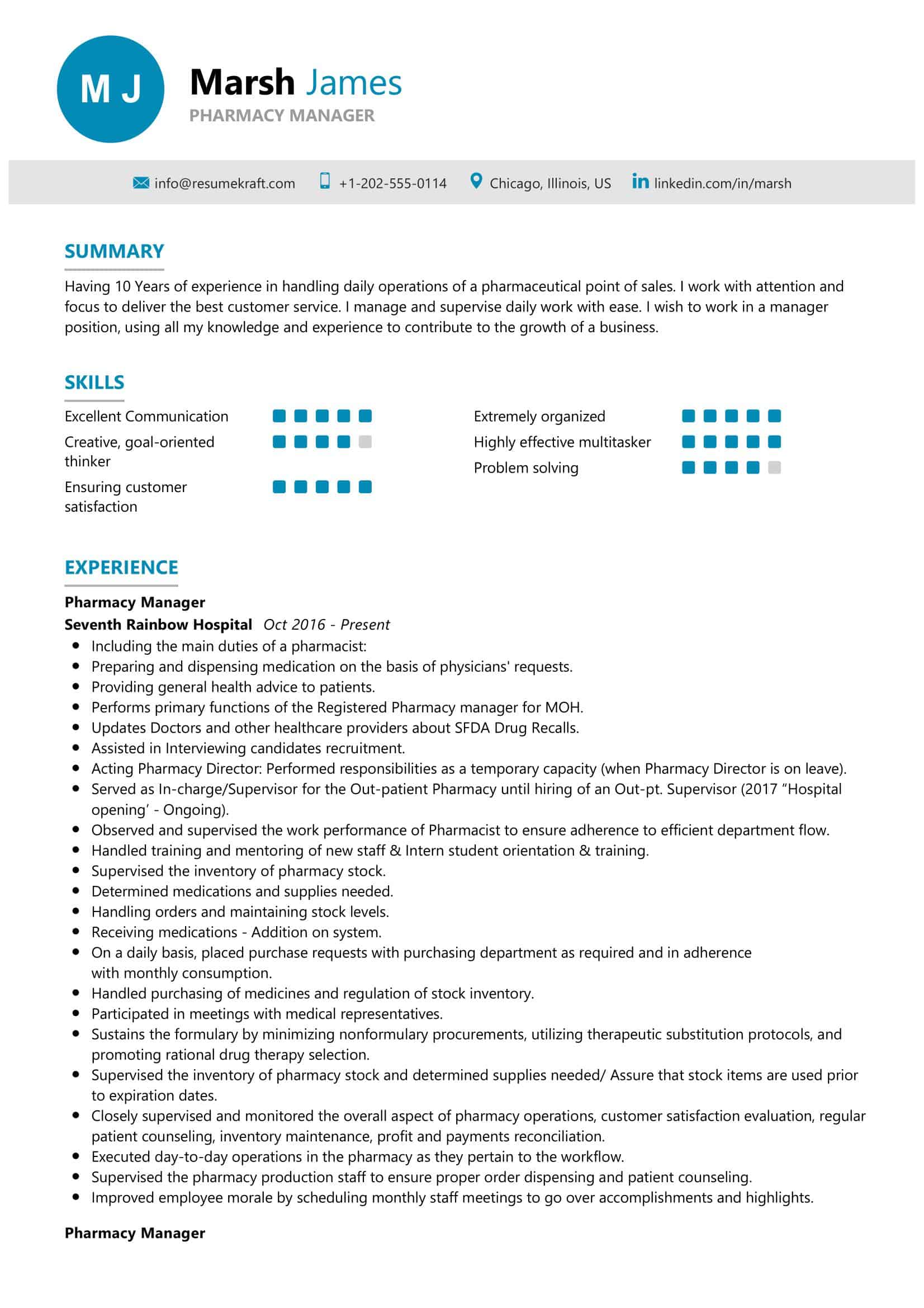 resume format for pharma marketing manager