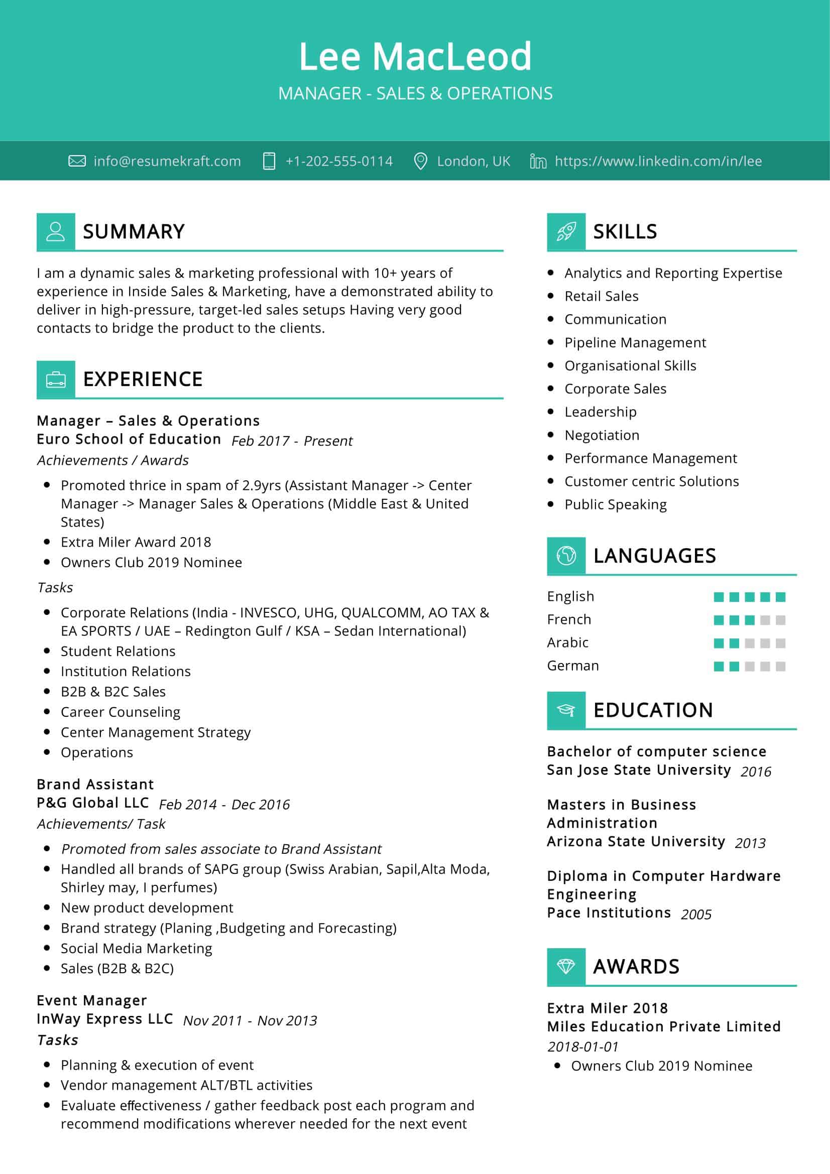 Operations Executive Resume Sample