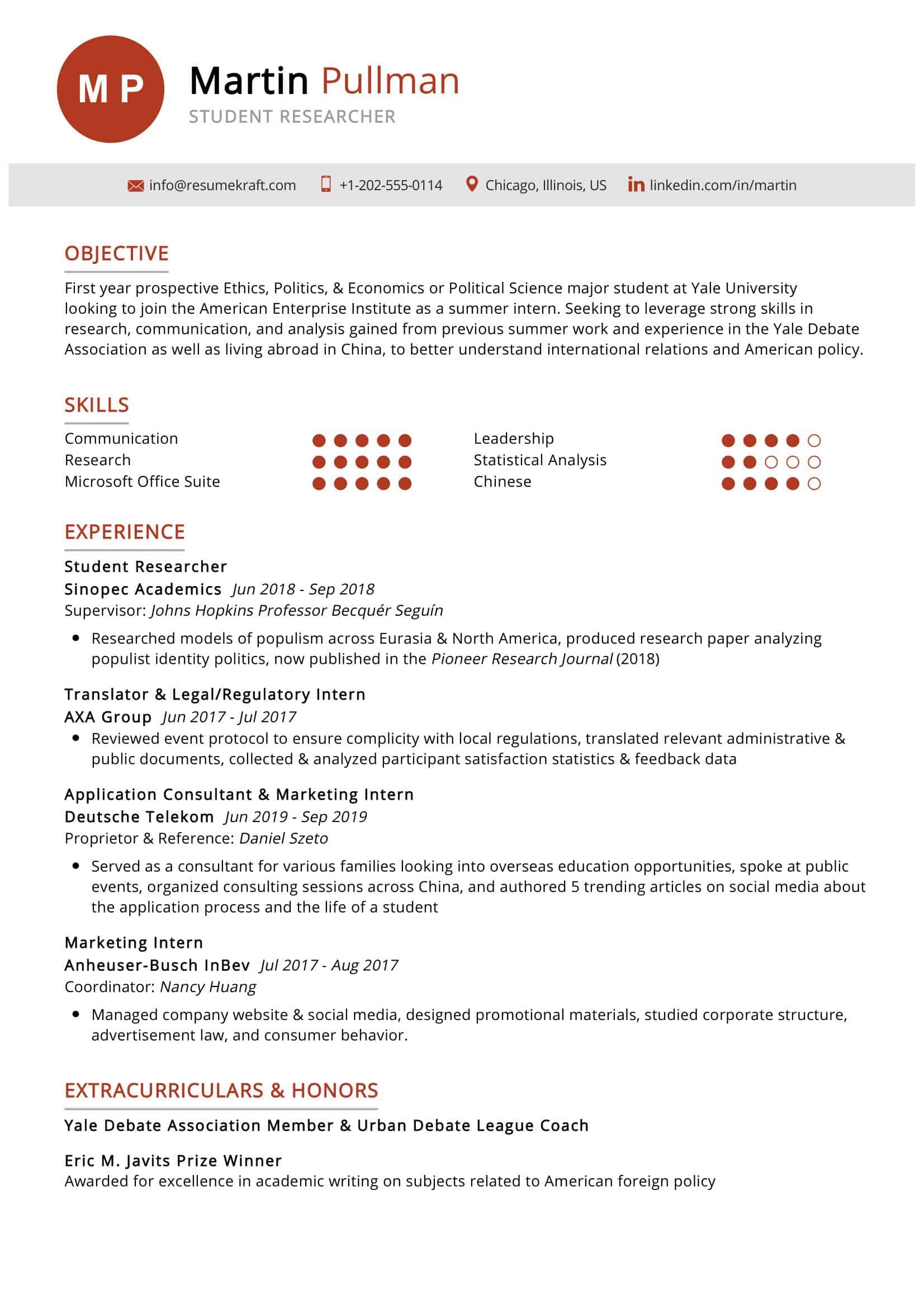 researcher sample resume