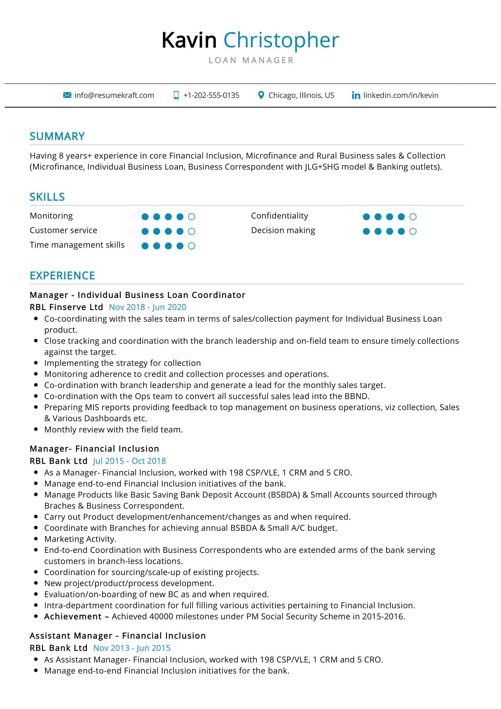 bank project manager resume