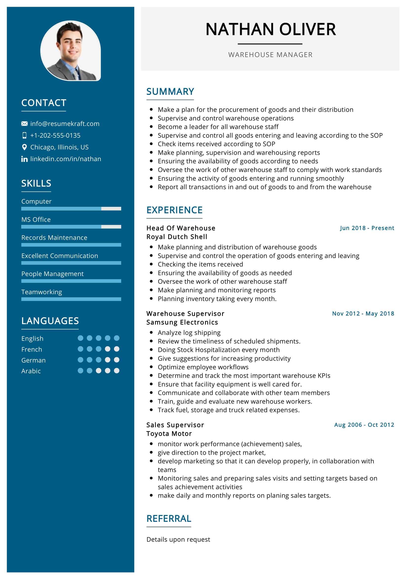 warehouse manager resume examples