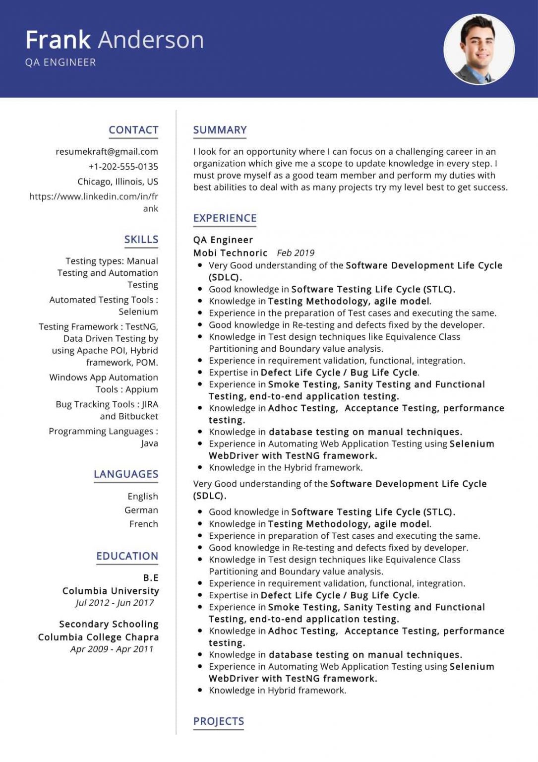 Sample Resume For Qa Automation Engineer Terrykontieb