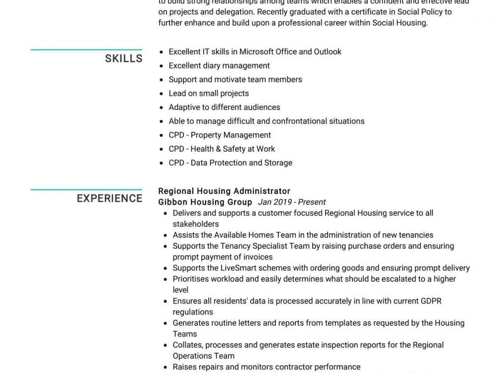 Regional Housing Administrator Resume