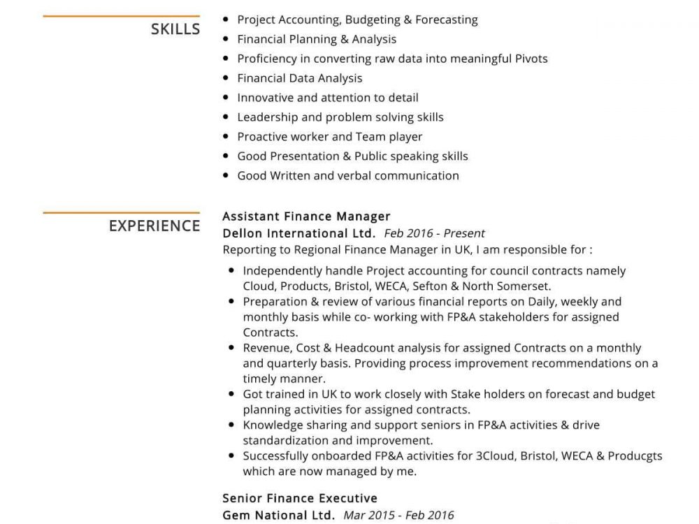 Assistant Finance Manager Resume Example - ResumeKraft