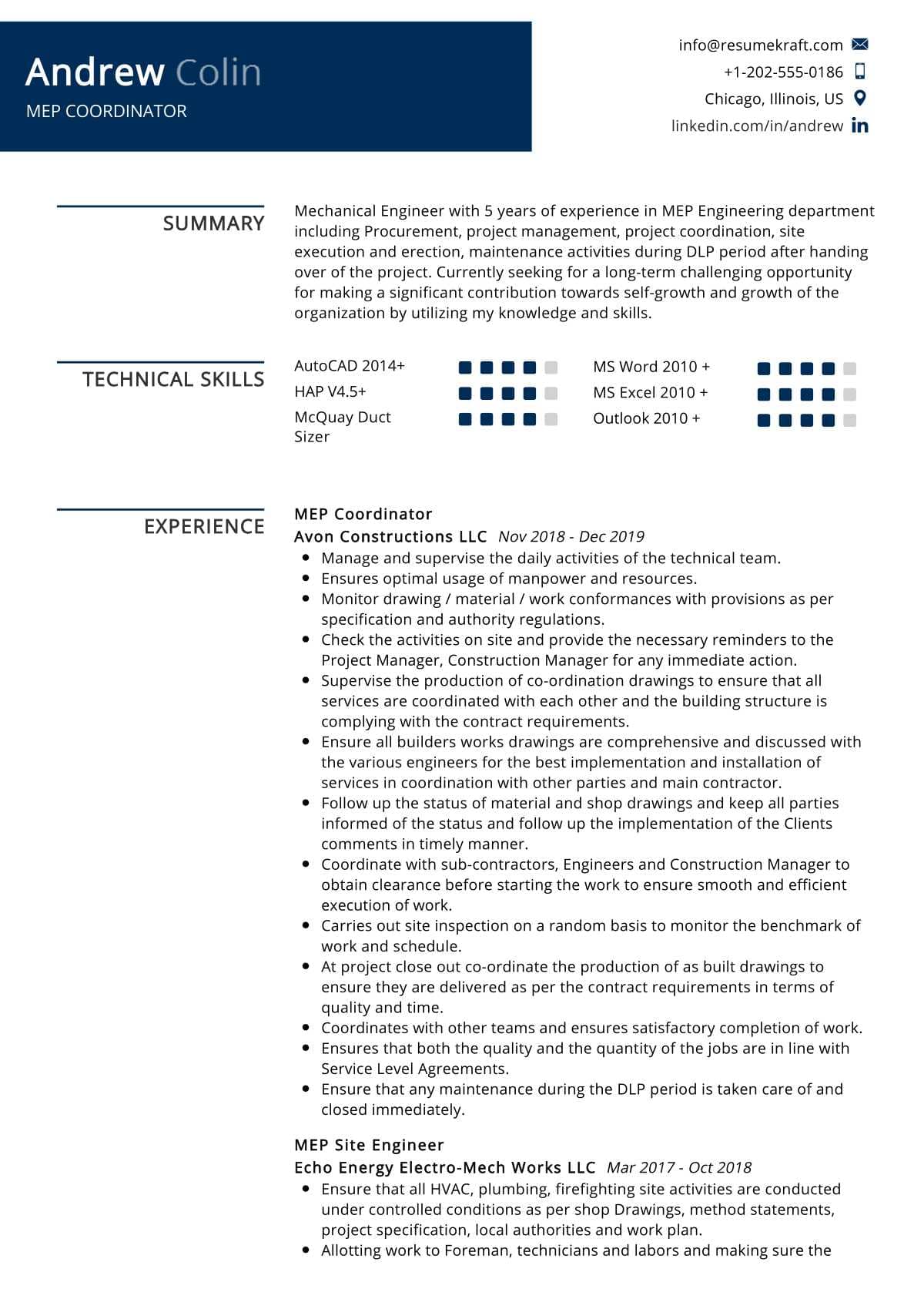 MEP Coordinator Resume Sample in 2024 ResumeKraft