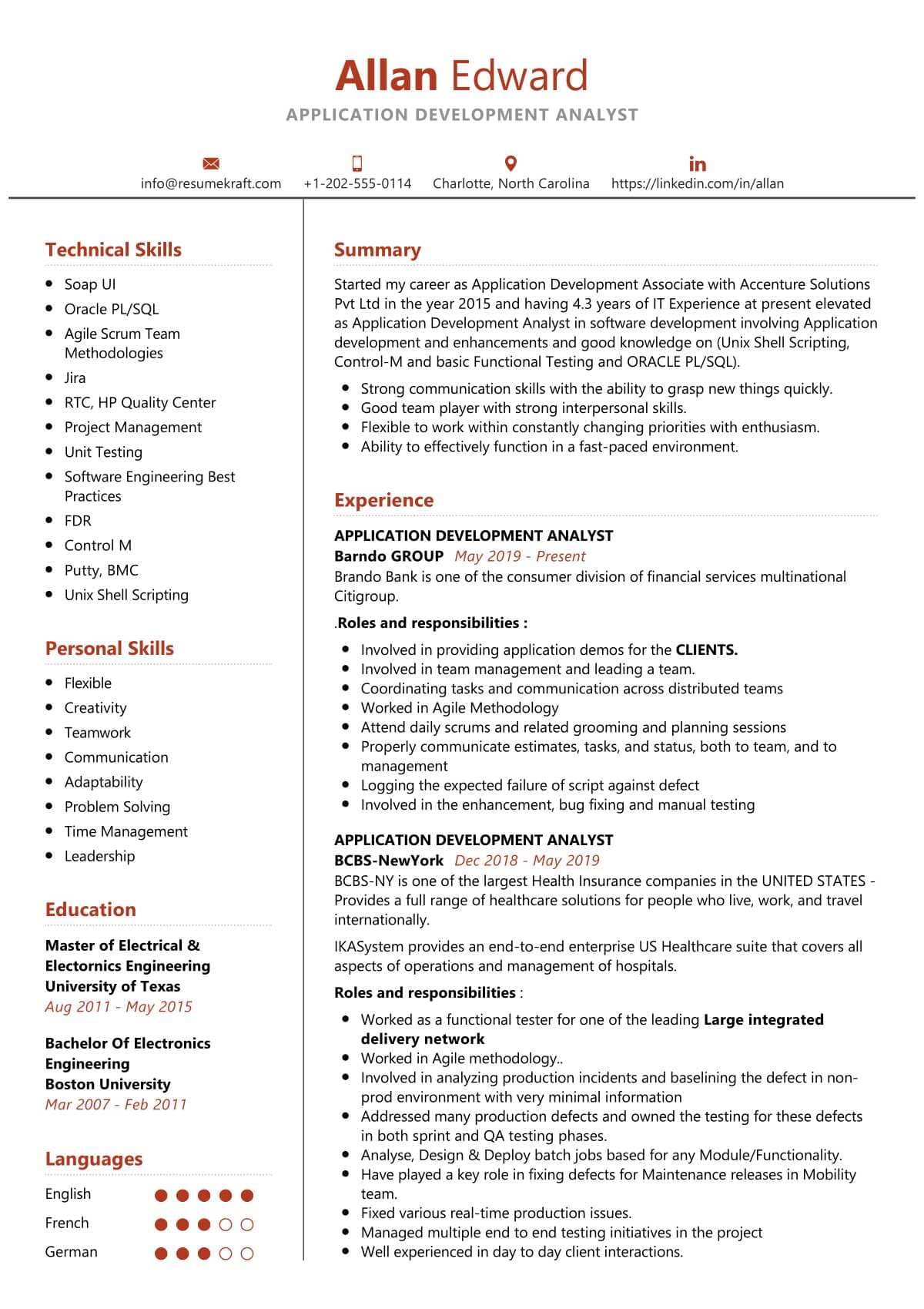 Application Development Analyst Resume Sample 2022 | Writing Tips