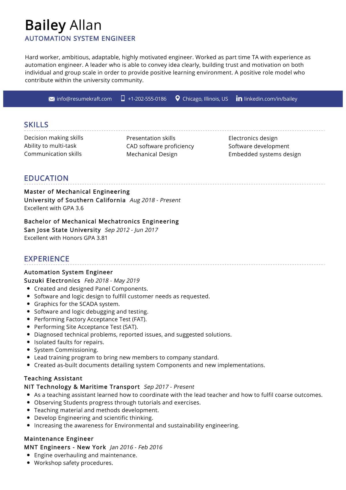 Automation System Engineer Resume Sample in 2025 - ResumeKraft