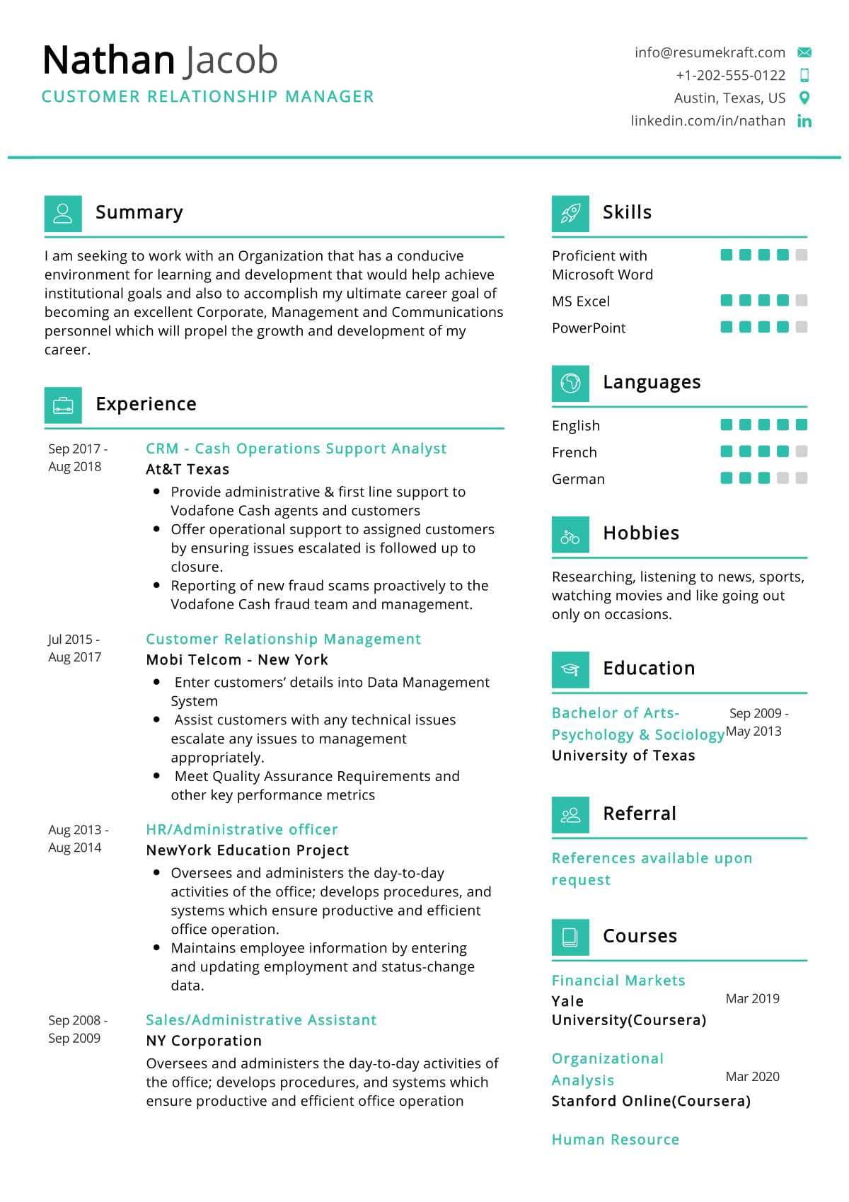 resume for customer relationship executive